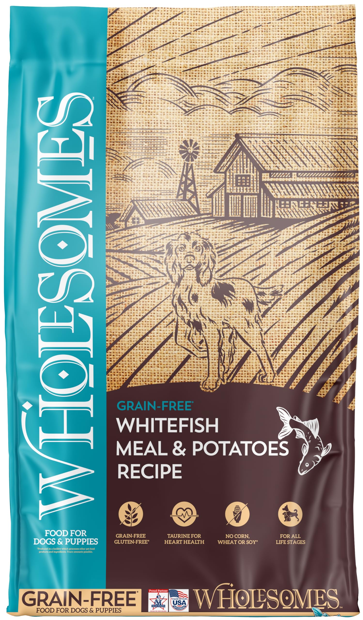 Wholesomes Whitefish Meal & Potatoes Grain-Free Dry Dog Food, No Gluten, Soy, Wheat, Corn, Omega Fatty Acids, 35 lb Bag