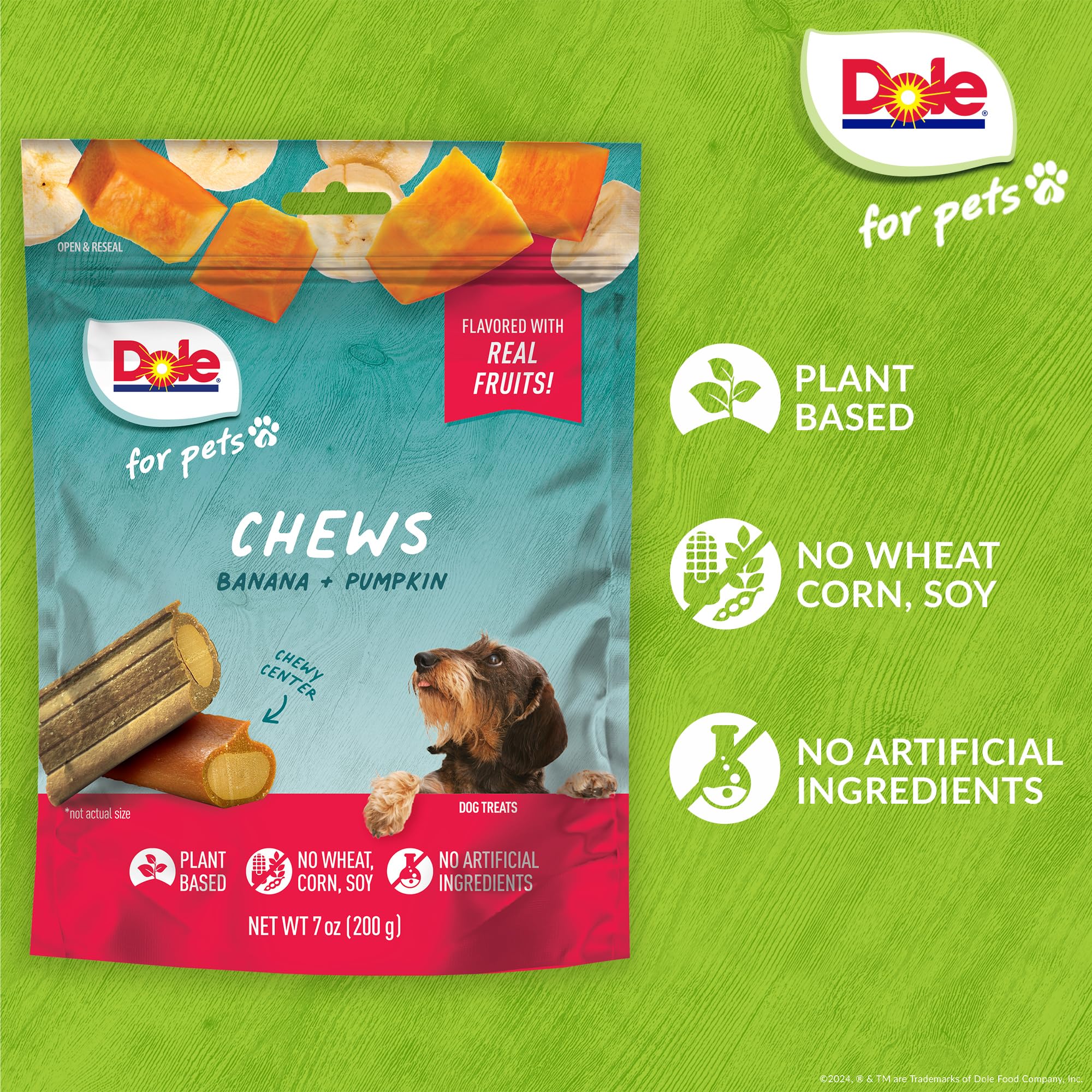 Dole for Pets Freshly Fetched Dog Chews, Assorted Banana & Pumpkin Flavor Dog Treats, 7oz | Flavored with Real Veggies, No Wheat