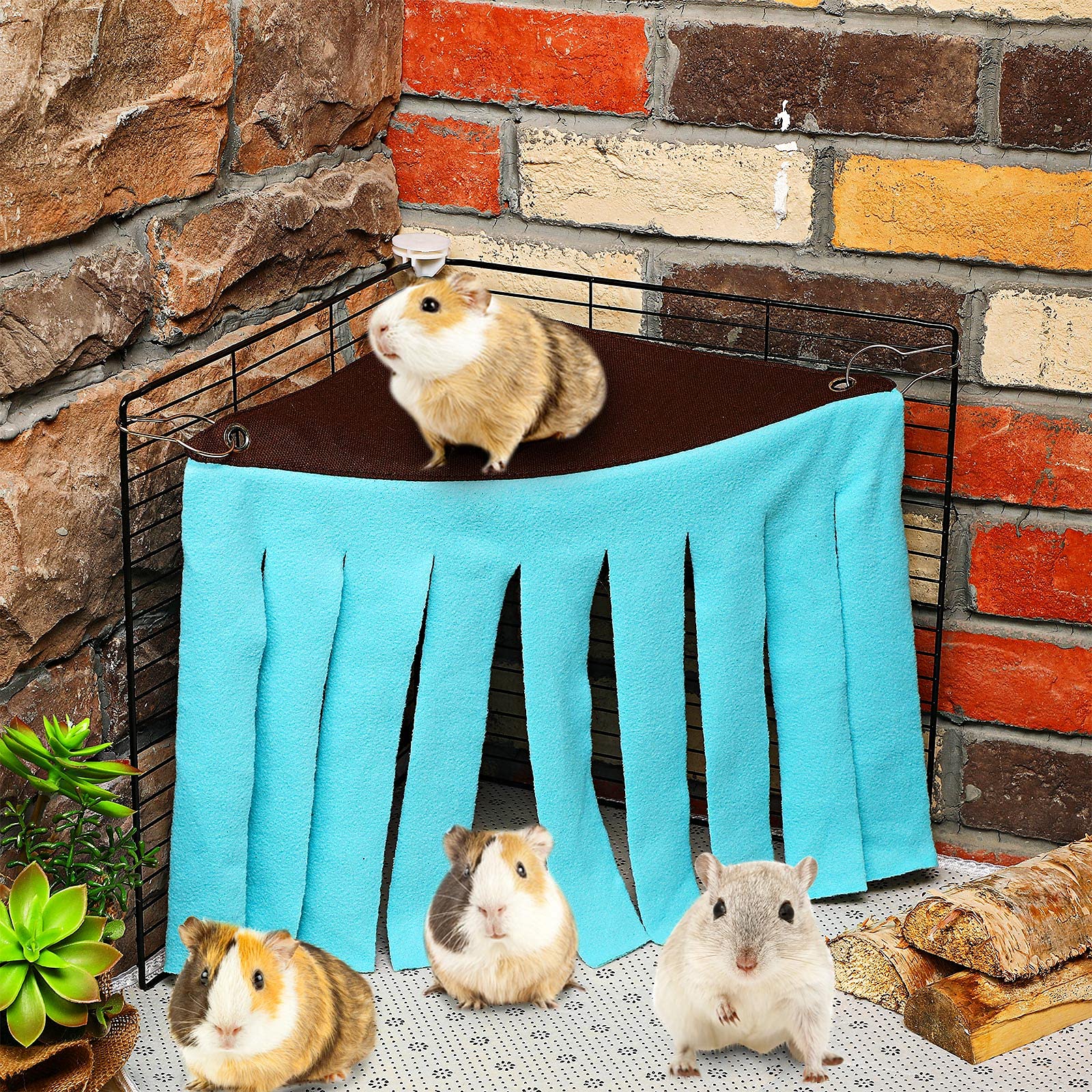 2 Pieces Guinea Pig Hideout Small Animal Corner Fleece Hideaway Cute Ferret Hammock And Sleeping Bed For Ferrets Chinchillas Small Pets (Brown With Blue, Black With Orange-Brown, Leopard)