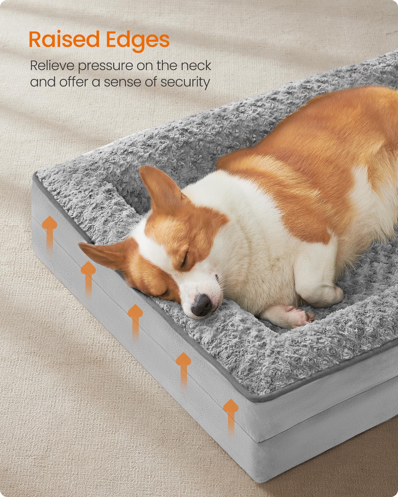 Feandrea Orthopaedic Dog Bed For Medium Dogs, Waterproof Dog Sofa Bed With Removable Washable Cover, 28 X 23 X 6.5 Inches, Dove