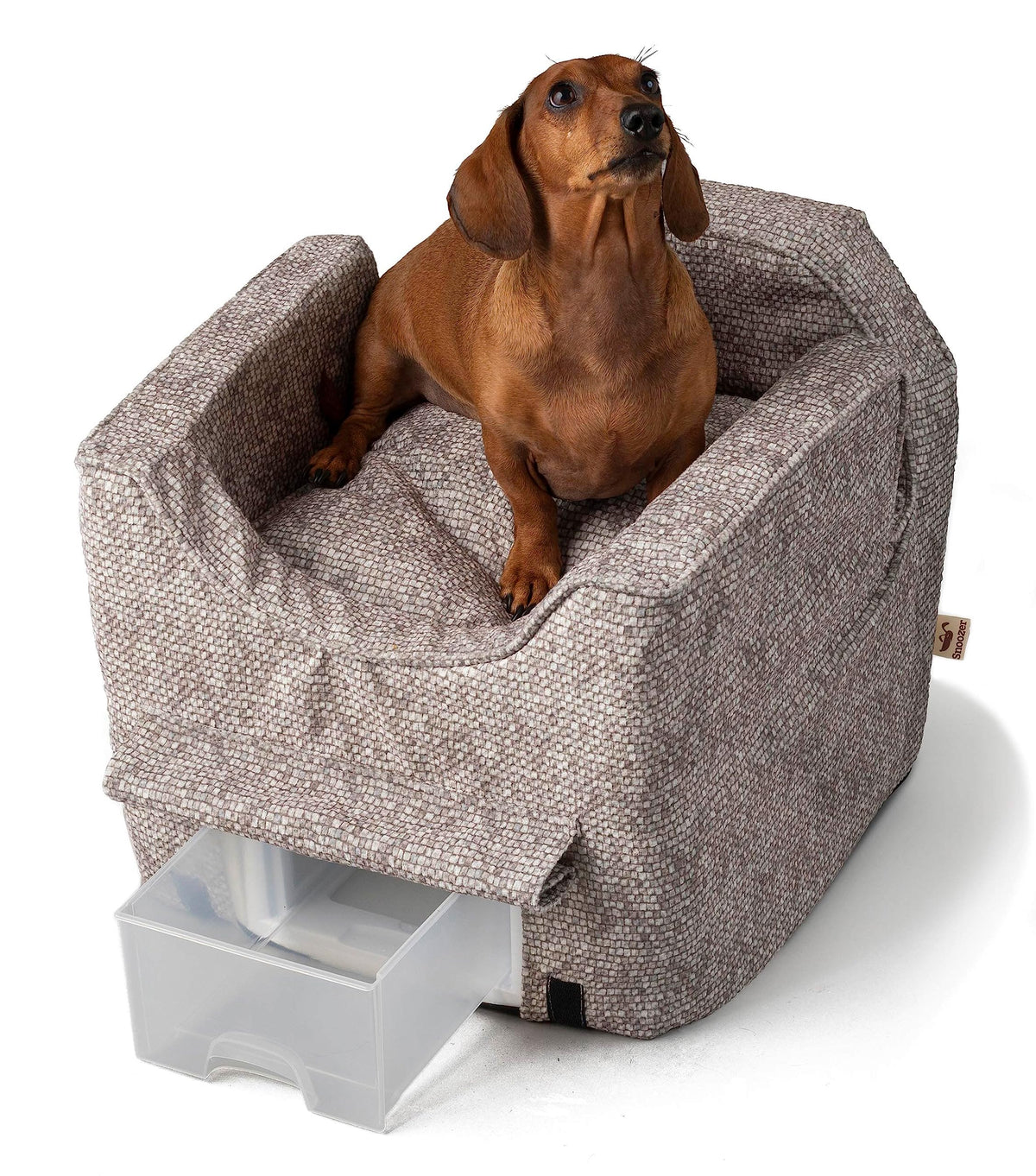 Snoozer Dog Car Seat With Storage Tray: Lookout Ii Car Seat For Small Dogs 0-15 Lbs, Size: Small, Fabric: Merlin Linen, Pet Car Seat To Alleviate Car Sickness For Dogs, Removable Washable Cover