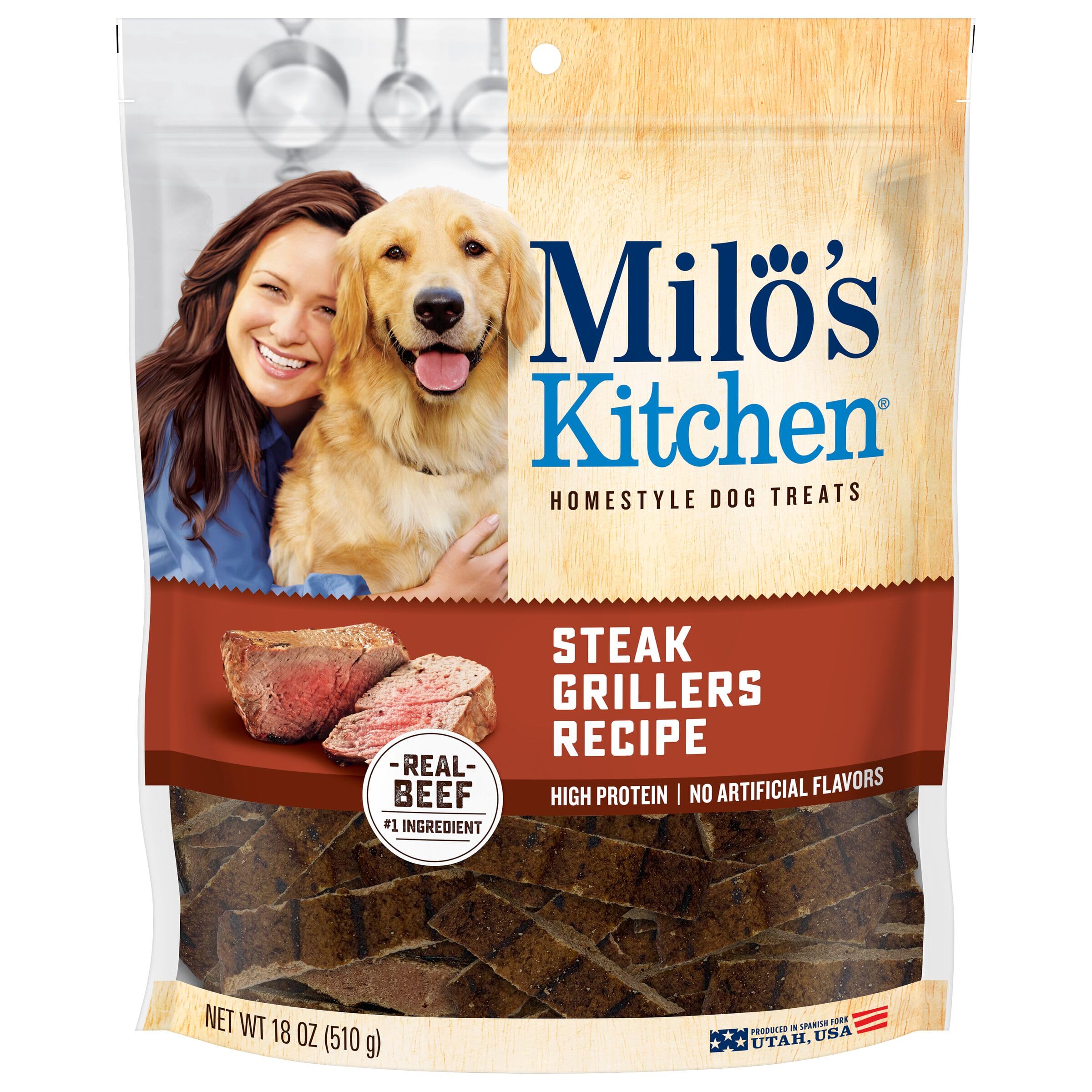 Milos Kitchen Homestyle Dog Treats, Steak Grillers, 18 Ounce, High Protein, No Artificial Flavors