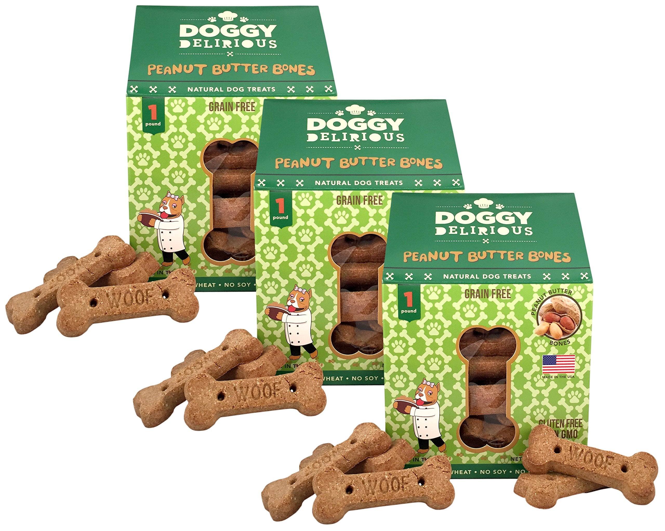 Doggy Delirious Limited Ingredients All Natural Dog Treats, Peanut Butter (Grain Free), 3 Pack