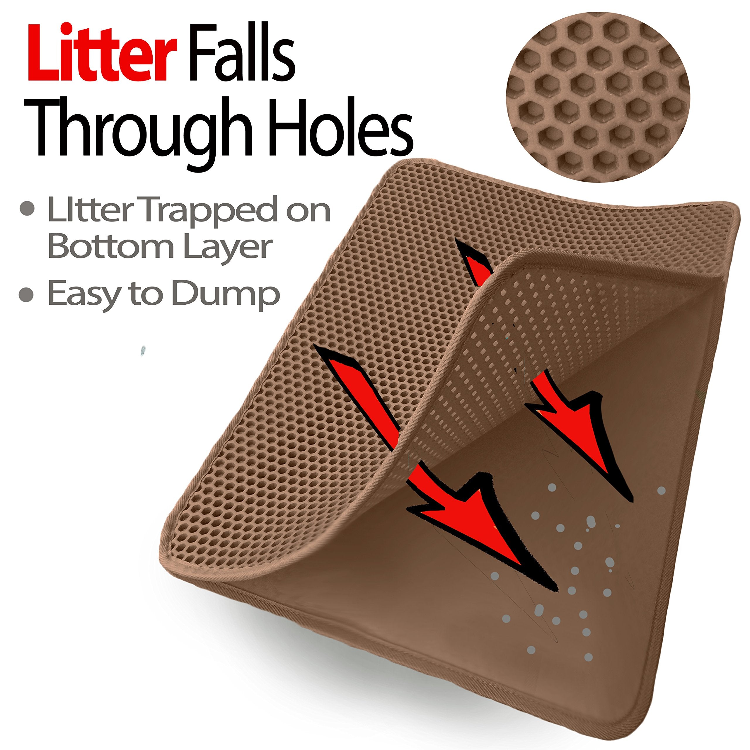 iPrimio Large Cat Litter Trapper Mat w/ Urine/Waterproof Layer - Larger Holes w/ Urine Puppy Pad Option - Cat Litter Mat, Light