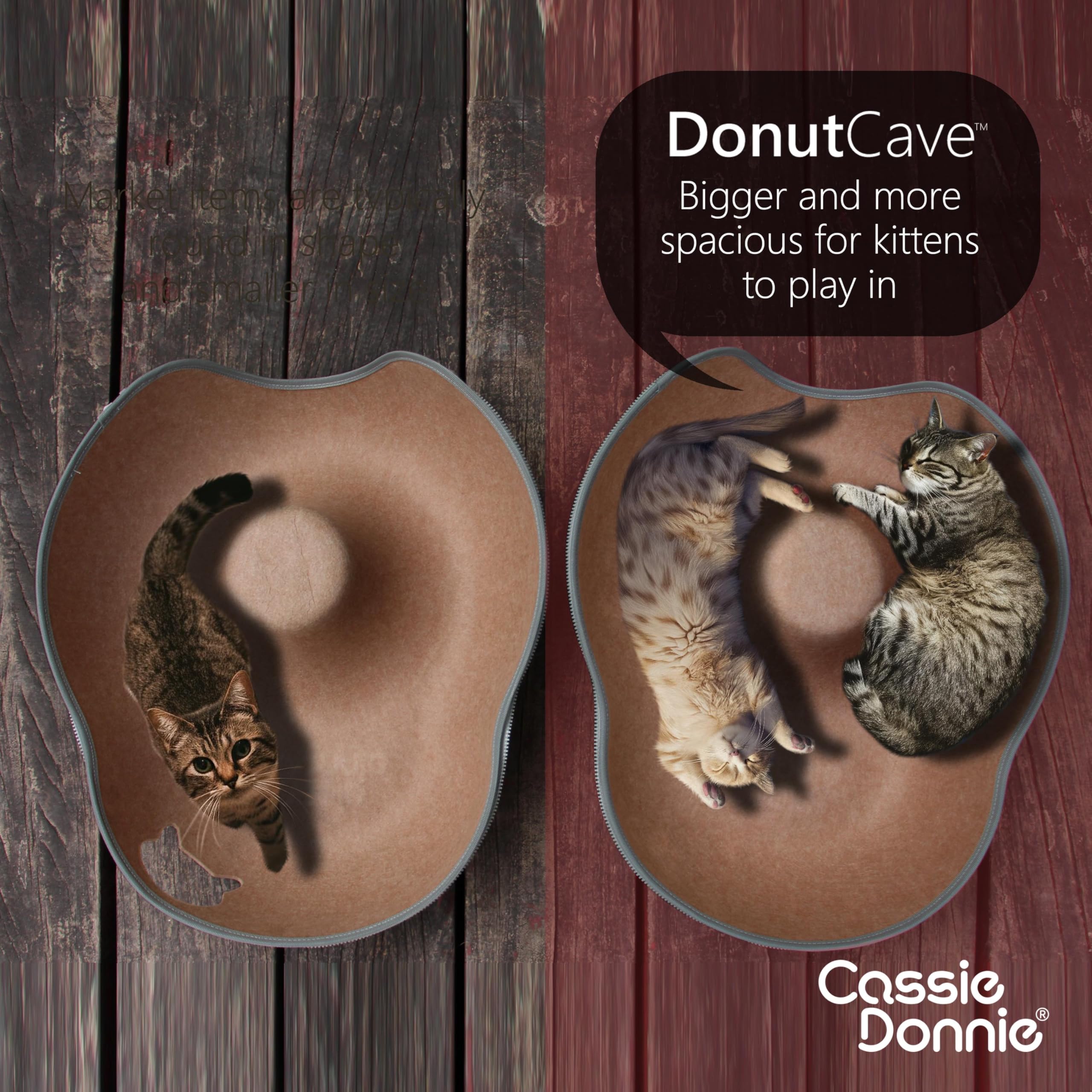 Cat Tunnel Bed For Indoor Cats, Medium Large, Donut Cave House Up To 22 Lbs, Spacious For 2 Kittens (Brown)
