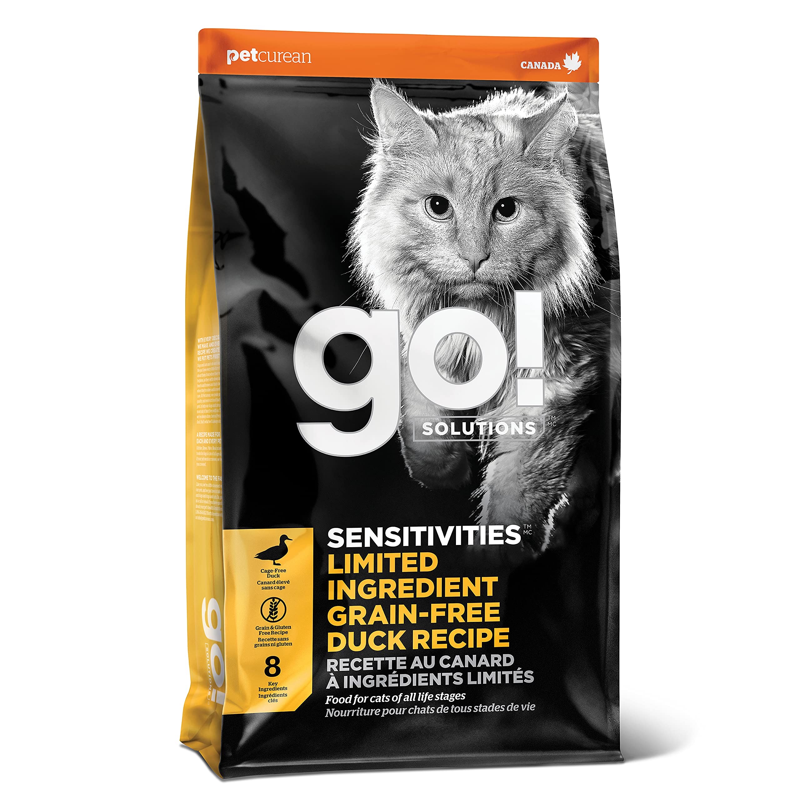 Go! Solutions Sensitivities Limited Ingredient, Grain-Free Dry Cat Food, Duck Recipe for Sensitive Stomach, 16 lb Bag