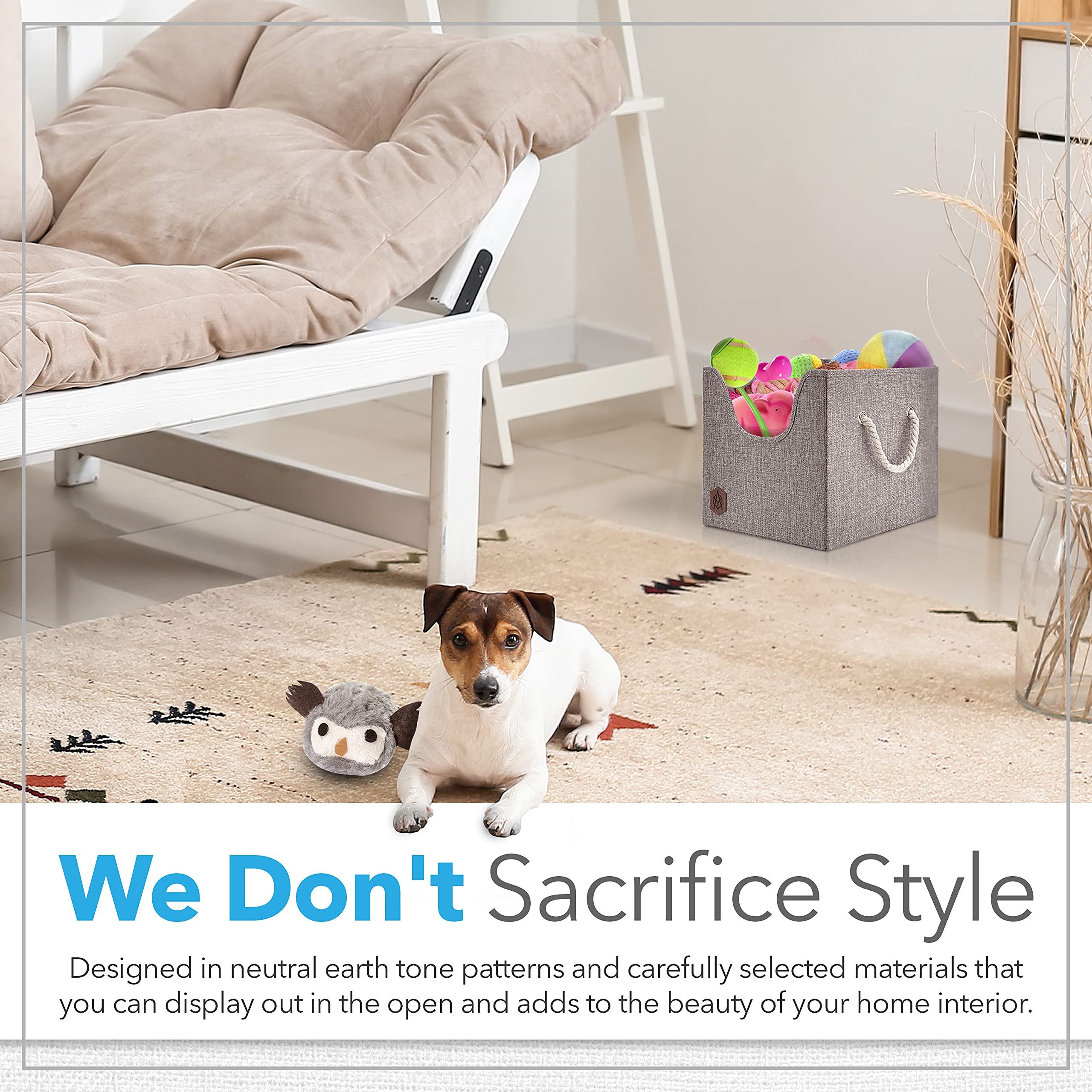 Dog Toy Box, Storage Bin for Puppy Toys, Foldable Cube Storage Bin with Cutout Window and Sturdy Cardboard Base | Toy Basket wit