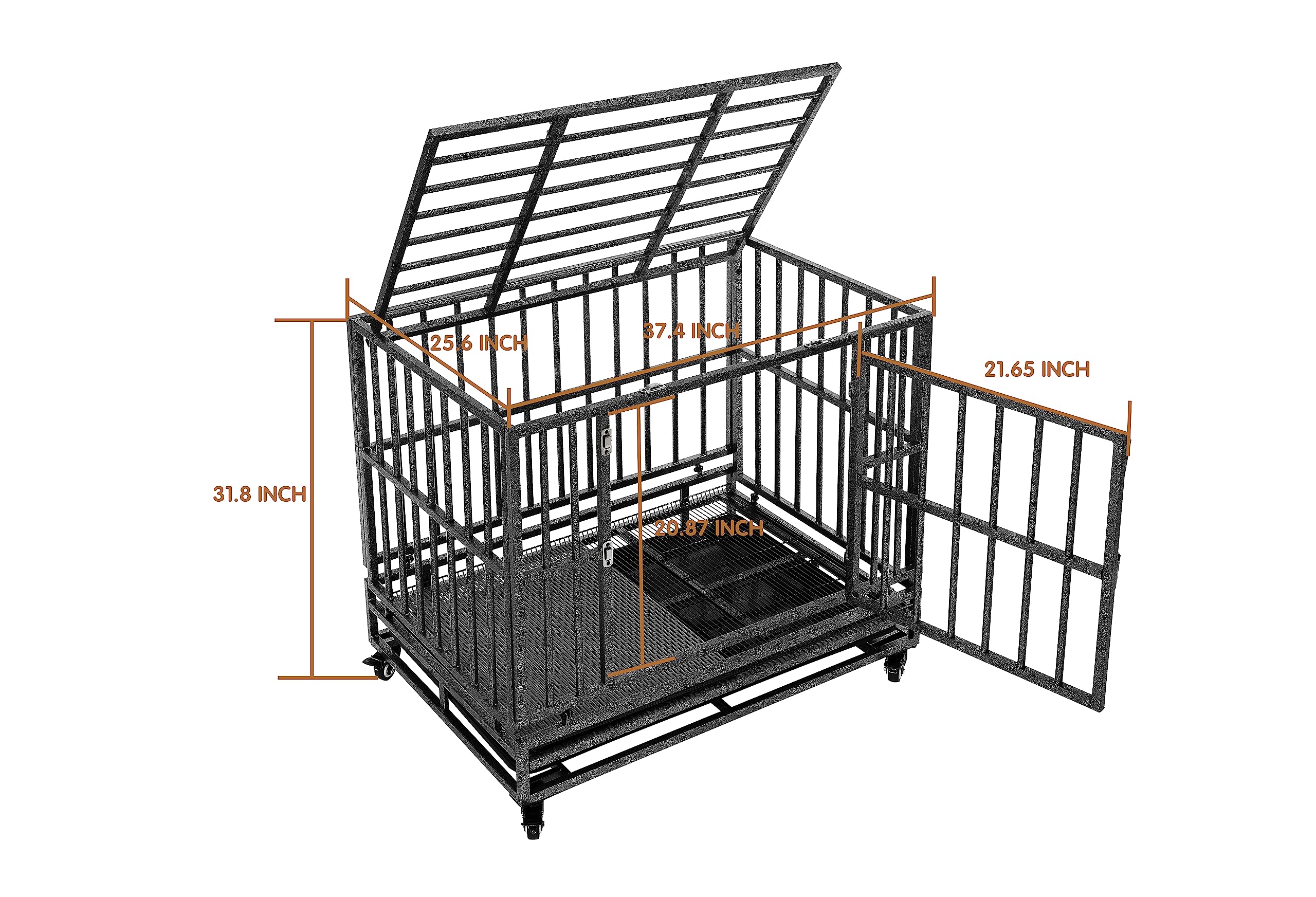 Luckyberry Heavy Duty Extra Large Dog Crate With Wheels - Indestructible 38/42/46 Inch Chew-Proof, Escape-Proof Kennel For High-