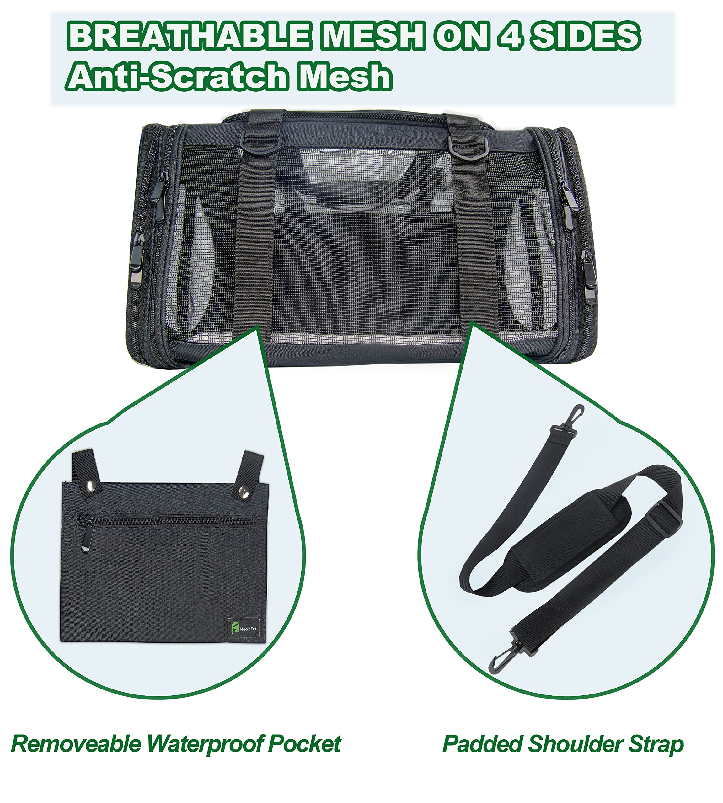 Nextfri Soft-Sided Pet Carrier For Cats Small Dogs Of 15 Lbs Medium Black
