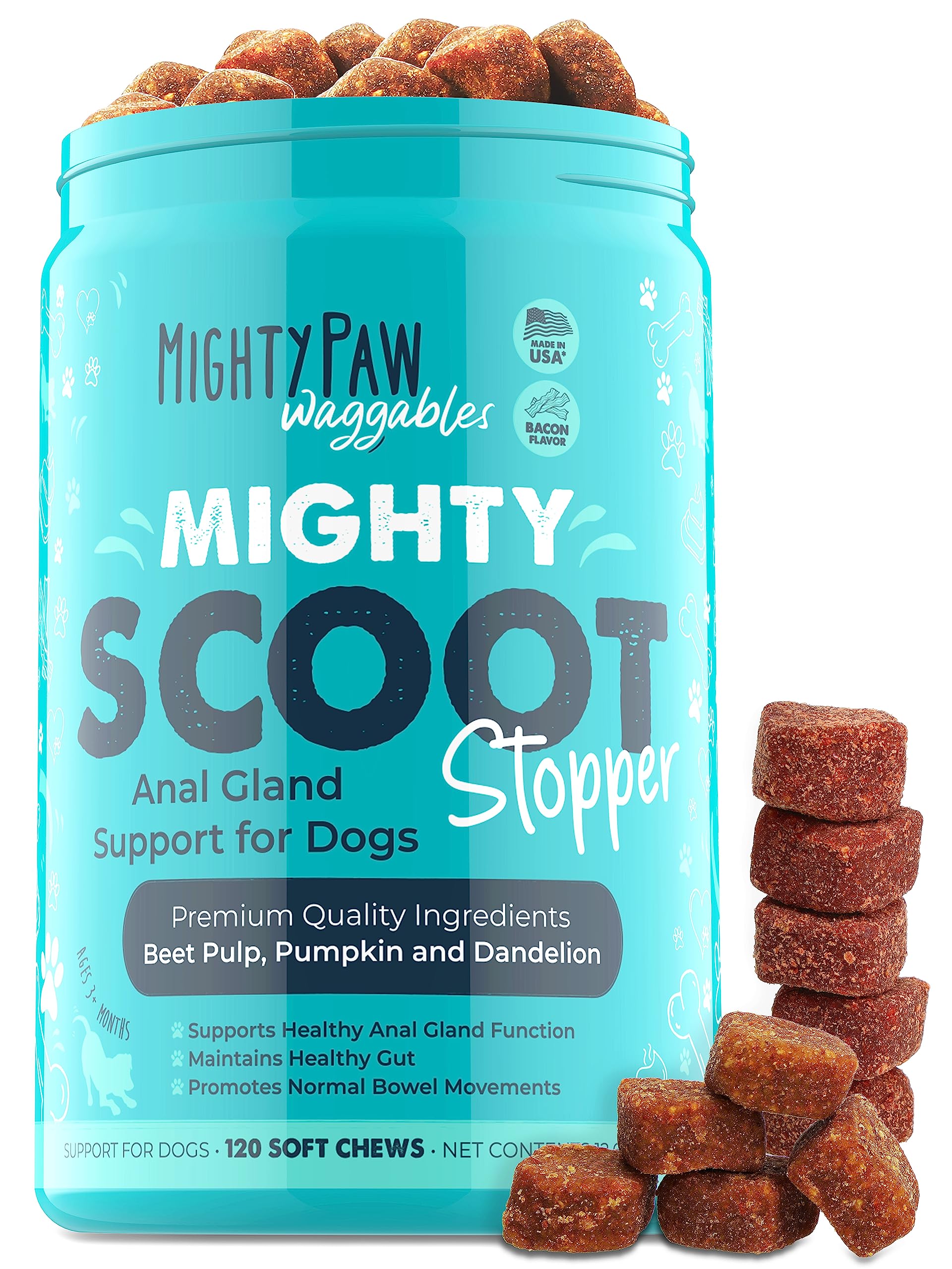 Mighty Paw Waggables Mighty Scoot (Made in USA) | Dog Digestive Support Anal Gland Chews. Anal Gland Scoot for Dogs. Beet Pulp &