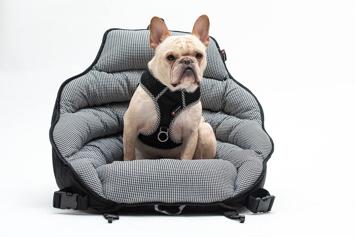 Pupsaver Dog Car Seats For Small And Medium Dogs | Travel Booster Pet Seat |Crash-Tested Dog Bed For Cars | Compatible With Seat Belt Harness | Ideal For Dogs Up To 30Lbs | (Black White Houndstooth)