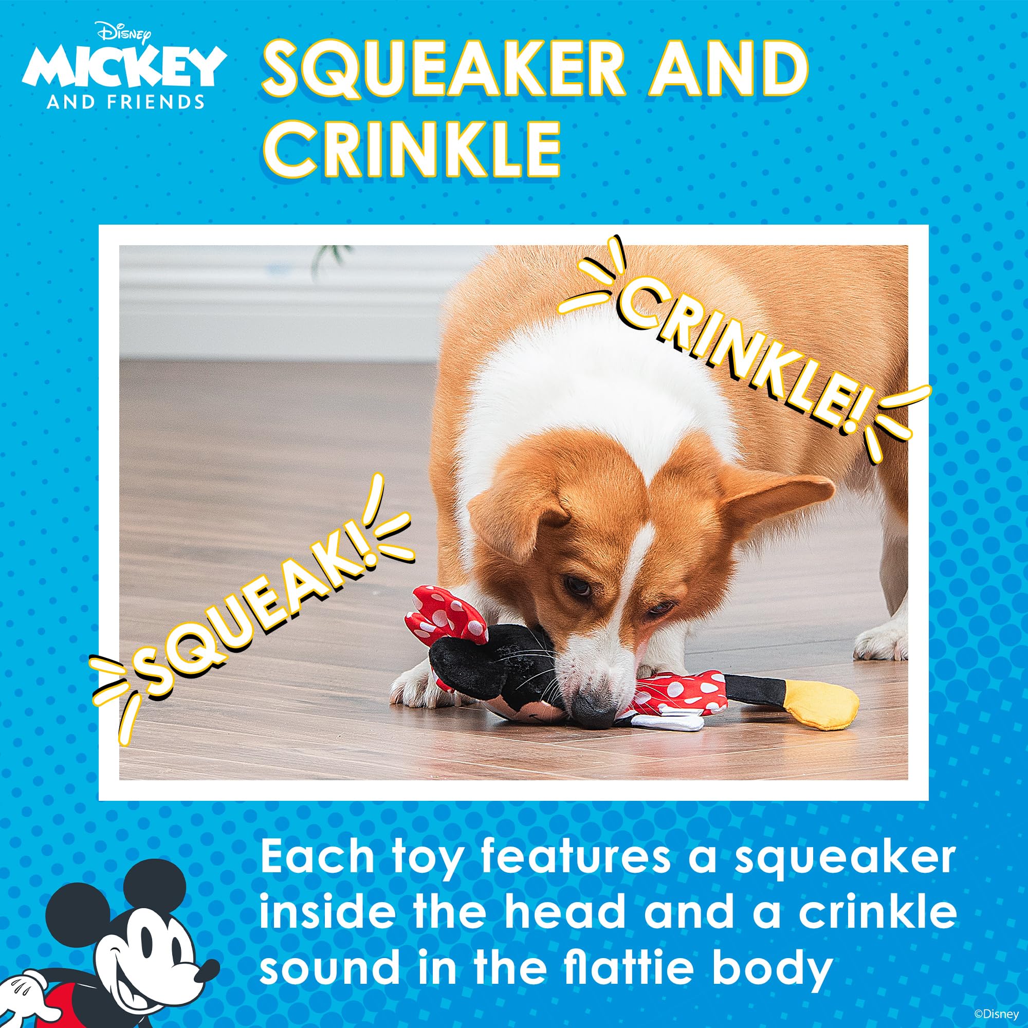 Disney For Pets Minnie Mouse Plush Squeaky With Flattie Crinkle Body Dog Toy 13.5In Dog Toys | Plush Squeaker Toy For Dogs Inspi