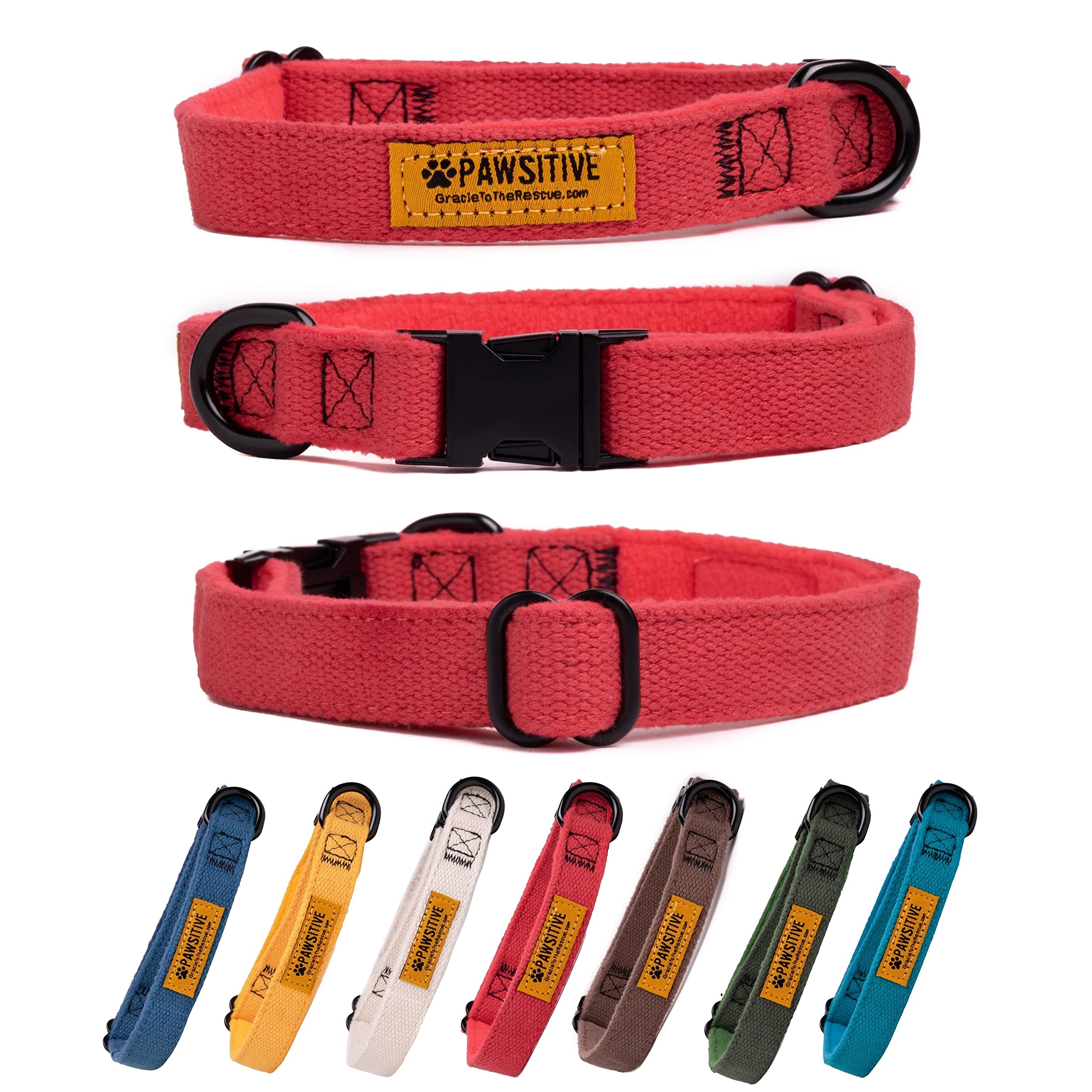 Pawsitive Hemp Dog Collar - Super Soft Hypoallergenic Lining. Great For Small, Medium And Large Dogs; Large Rosemary Red