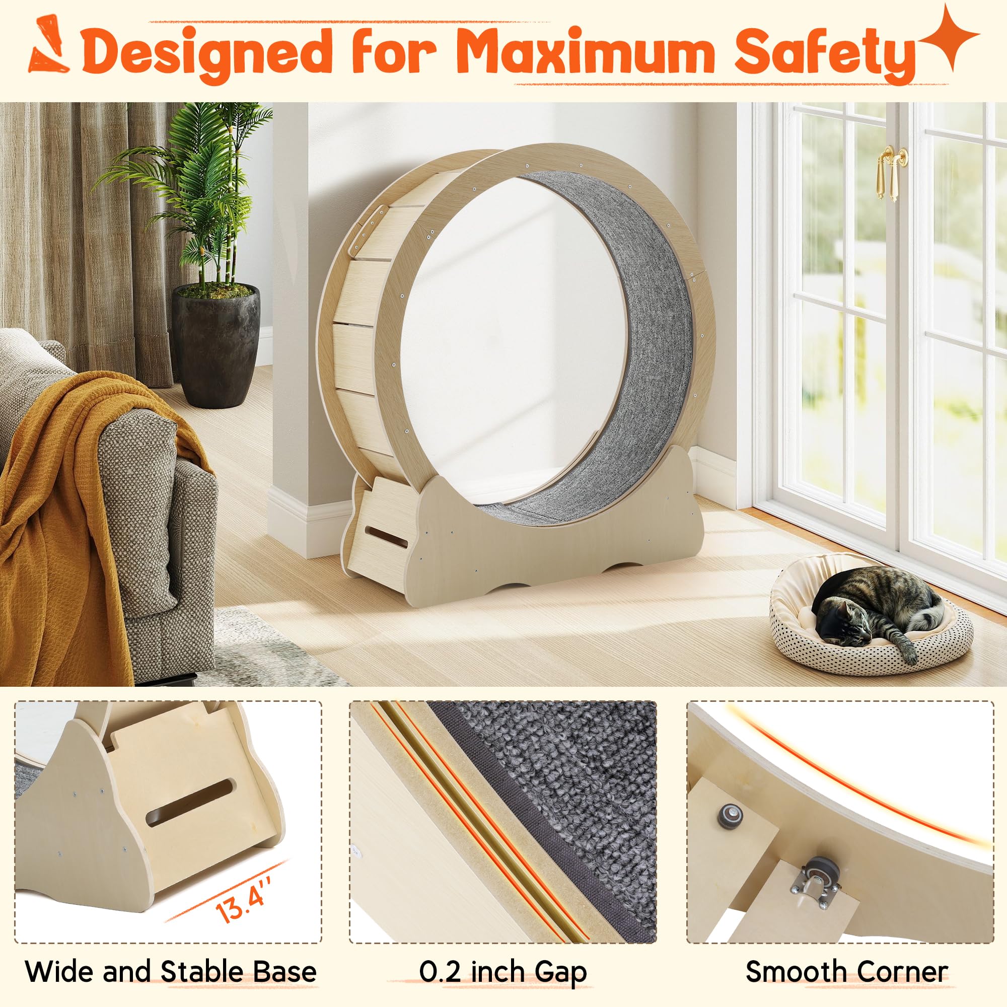 Jfhid Cat Wheel For Indoor Cats, Large Quiet Cat Treadmill With Detachable Carpeted Runway, 43.3    Exercise Running Wheel For P