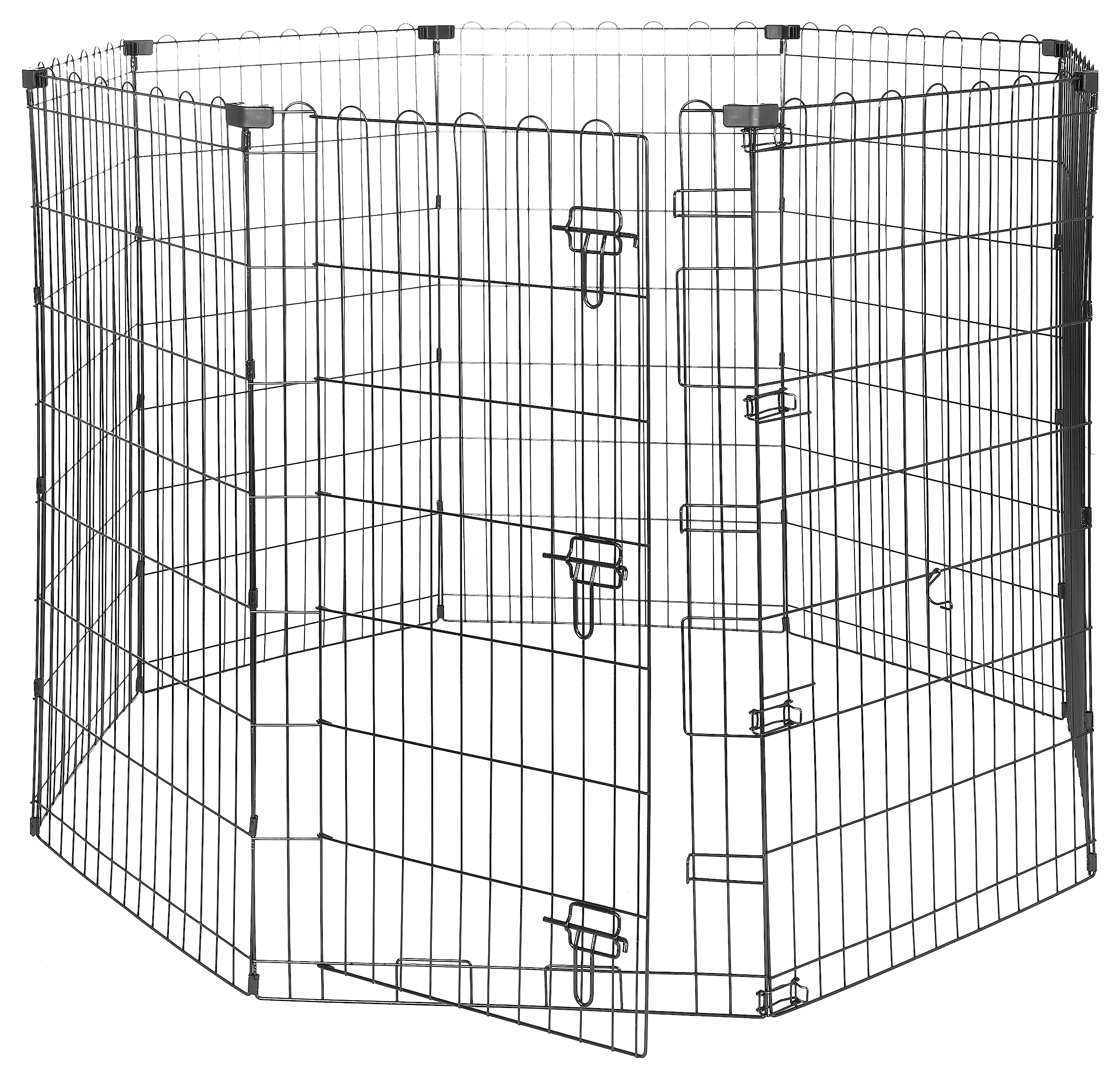Amazon Basics Foldable Octagonal Metal Exercise Dog Playpen - Indoor/Outdoor, Single Door, Large (8 Panels, 24 X 42), Easy To As