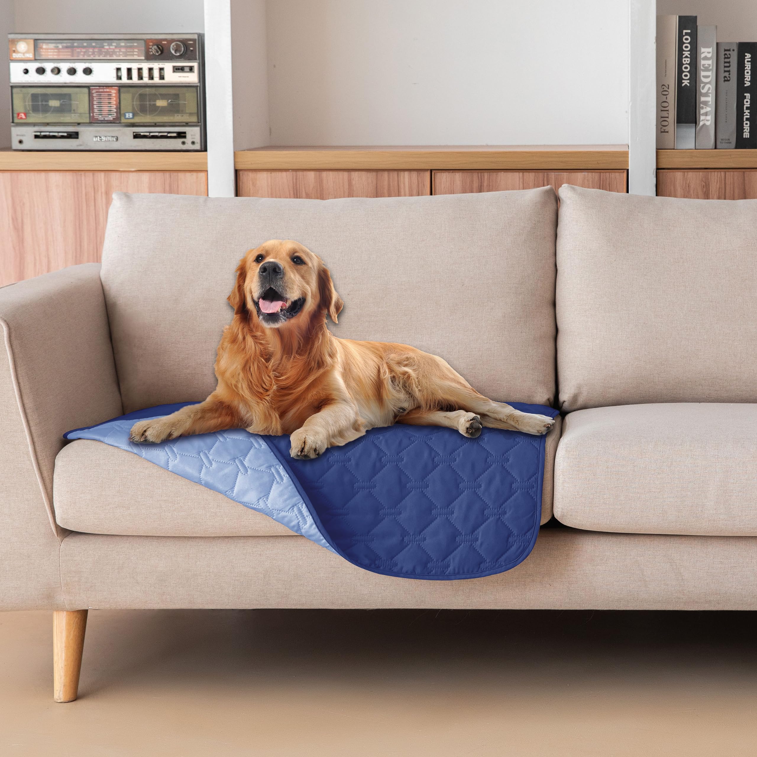 Gogobunny 100% Double Sided Waterproof Dog Blanket Soft Pet Bed Cover Reversible Protect Furniture Couch Sofa Car For Puppy Large Dog Cat (Dark Navy/Light Navy, 30X30 Inch (Pack Of 1))