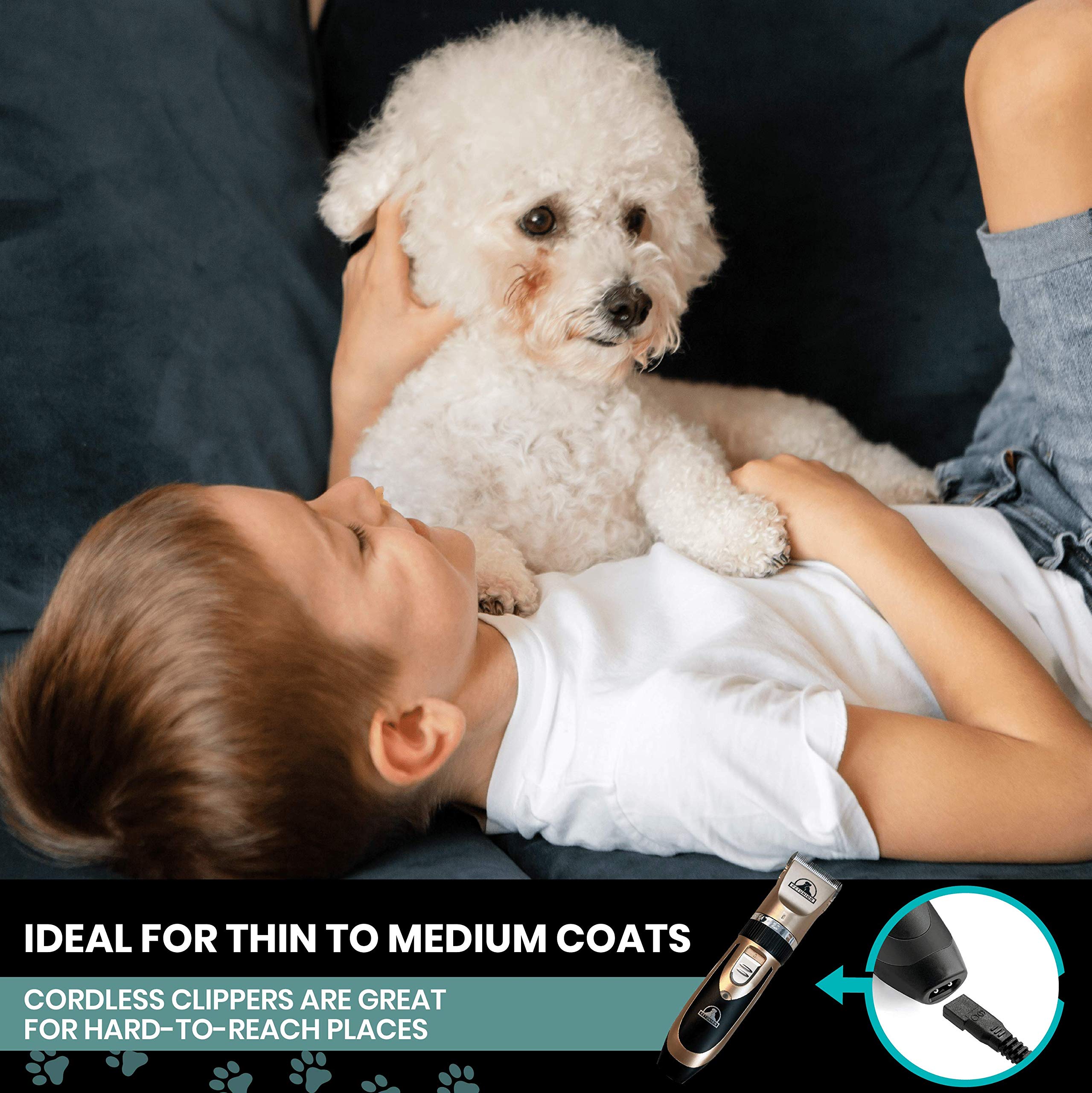 Professional Dog Grooming Kit - Cordless Low Noise Dog Clippers For Grooming Thick Coats - All Pet Safe Cat Hair Trimmer - Pet G