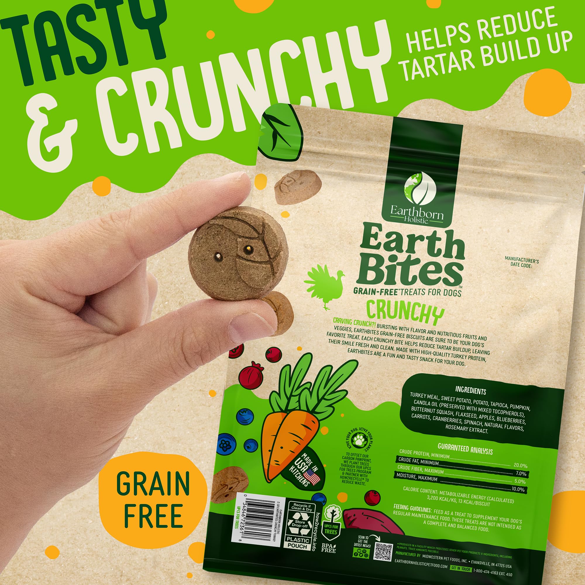 earthborn EarthBites Crunchy Grain Free Treats for Dogs (Turkey)