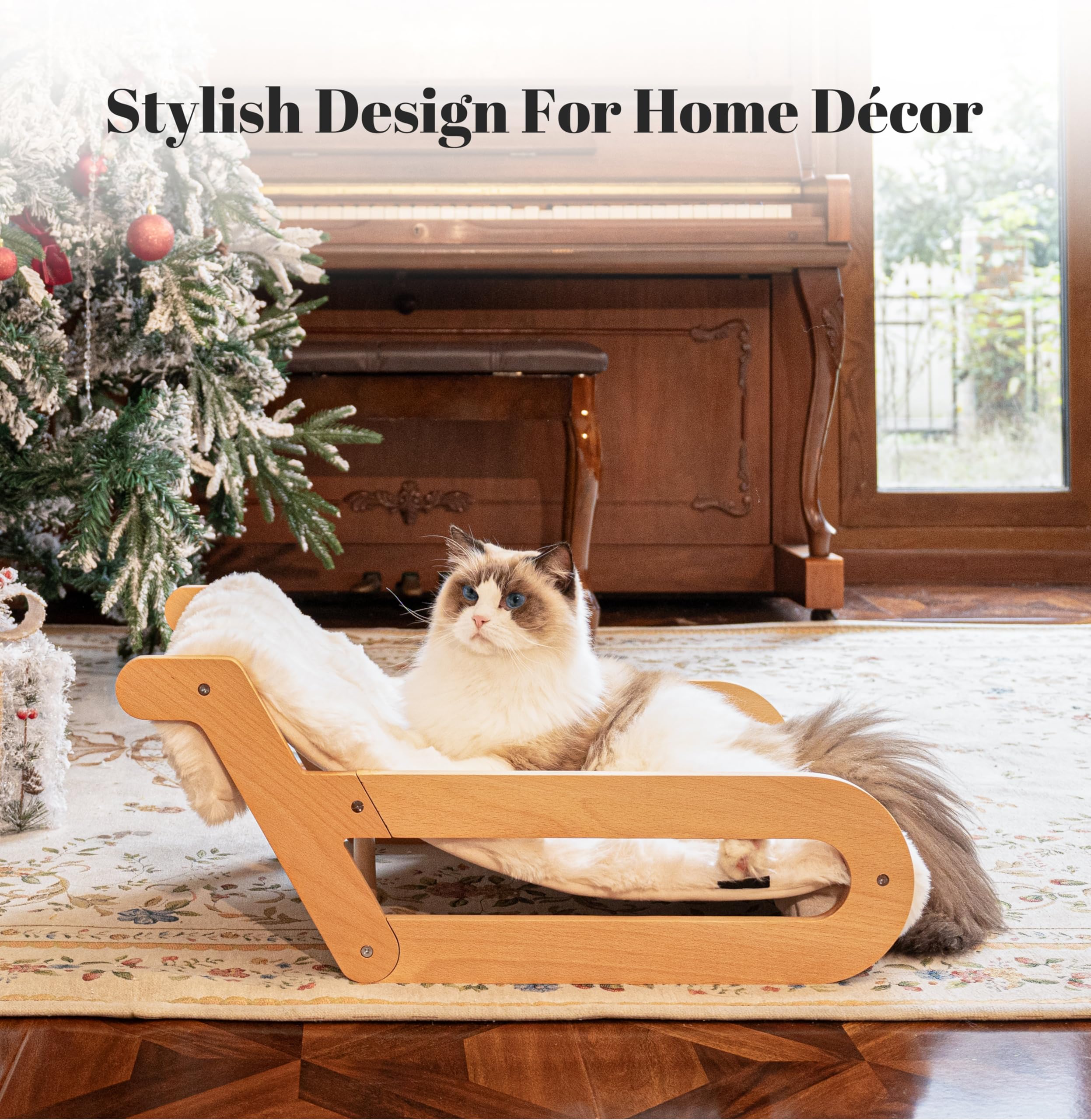 Cheerhome Pets Elevated Cat Couch Bed For Indoor, Wooden Cats Sofa With Washable Fluffy Cover Raised Kitty Lounge Chair Suitable