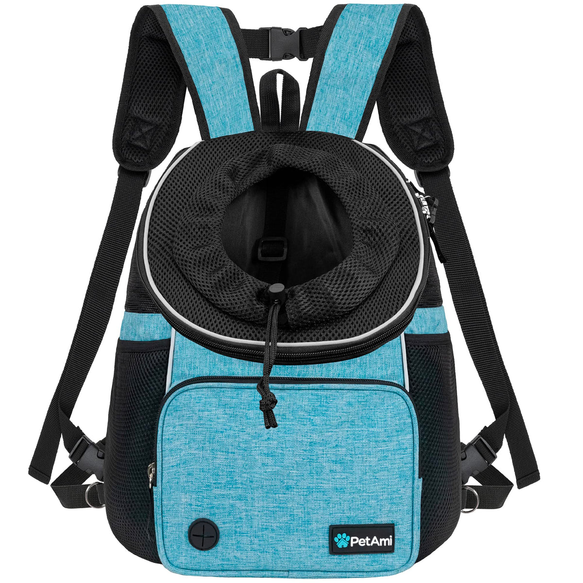 Petami Adjustable Cat & Dog Chest Carrier Backpack, Ventilated For Hiking & Camping, Max 15 Lbs, Teal Blue