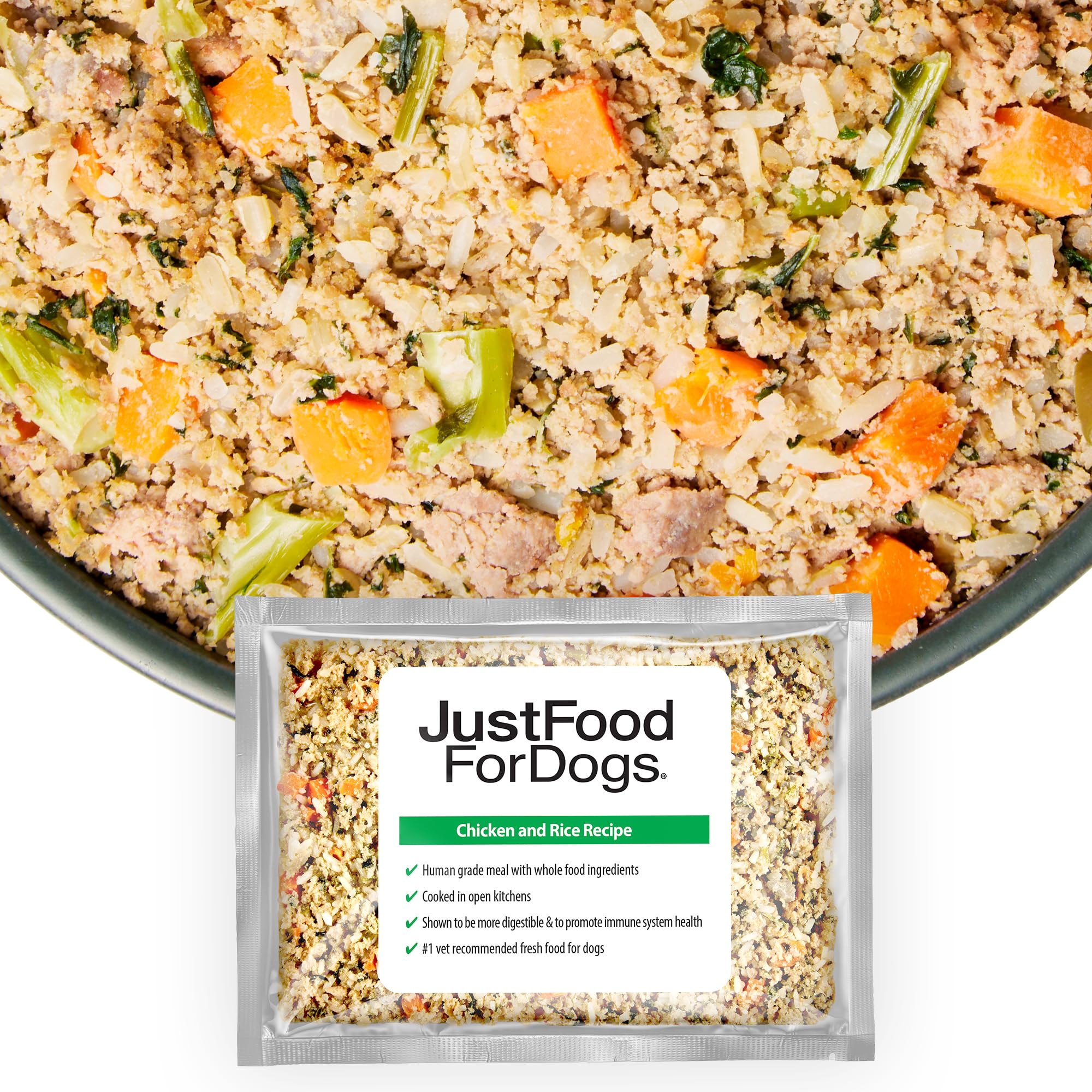 JustFoodForDogs Frozen Fresh Dog Food, Complete Meal or Dog Food Topper, Chicken & Rice Human Grade Recipe, 18 oz (Pack of 14)