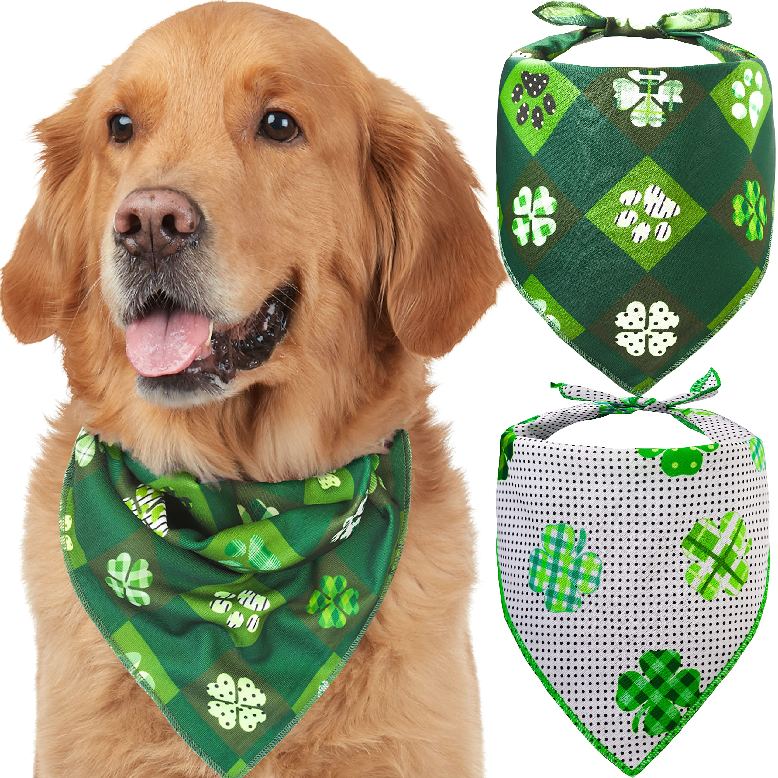 Odi Style St. Patrick'S Day Bandana For Dogs - 2 Pack Saint Patrick Day Dog Handkerchief With Shamrock Prints, Lucky Dog Bandanas For Small, Medium, Large Dogs, Puppy Accessories, Green Scarfs