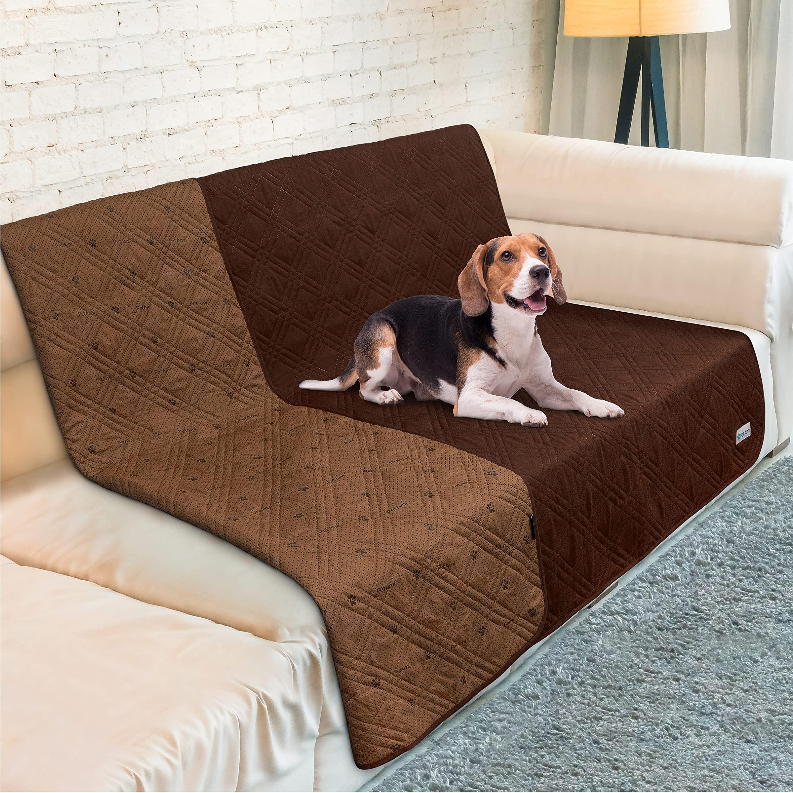 Petami Waterproof Dog Bed Cover Pet Blanket For Medium Large Dog, Couch Cover Sofa Furniture Protector For Dogs Cat, Reversible Water-Resistant Anti-Slip Pad Mat Quilt Washable, 52X82 Brown