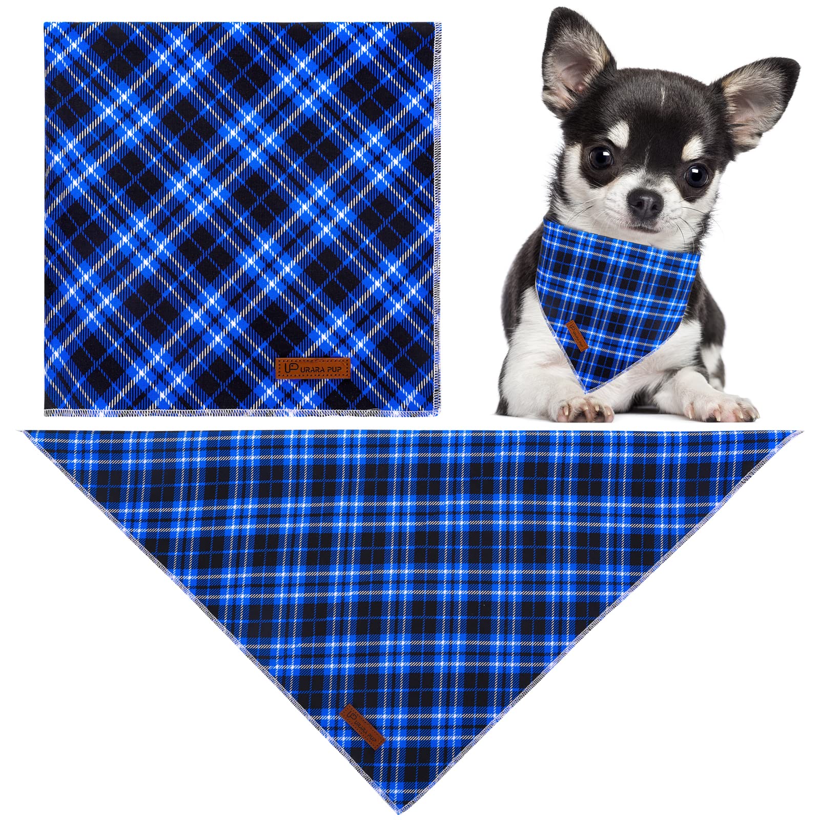 Christmas Dog Bandana, Up Urara Pup Blue Plaid Triangle Bid Scarf, Cotton Pet Kerchief For Girl Boy Dogs Or Cats, Blue Winter Do