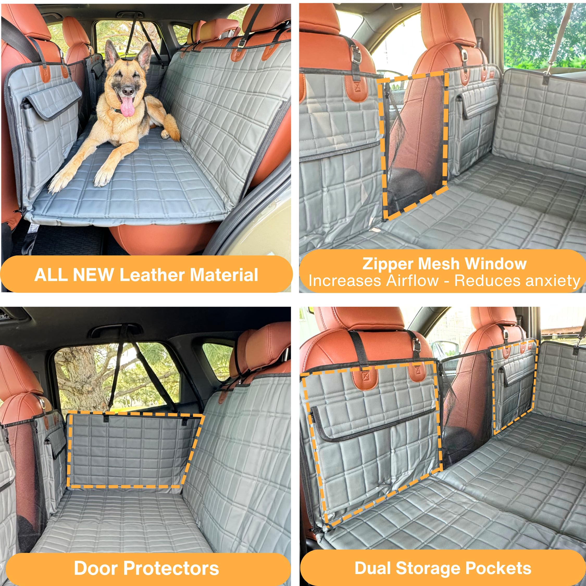 APetsPlanet Leather Backseat Extender for Dogs, 100% Waterproof Hard Bottom Dog Car Seat Cover, with Door Covers Seat Extender w