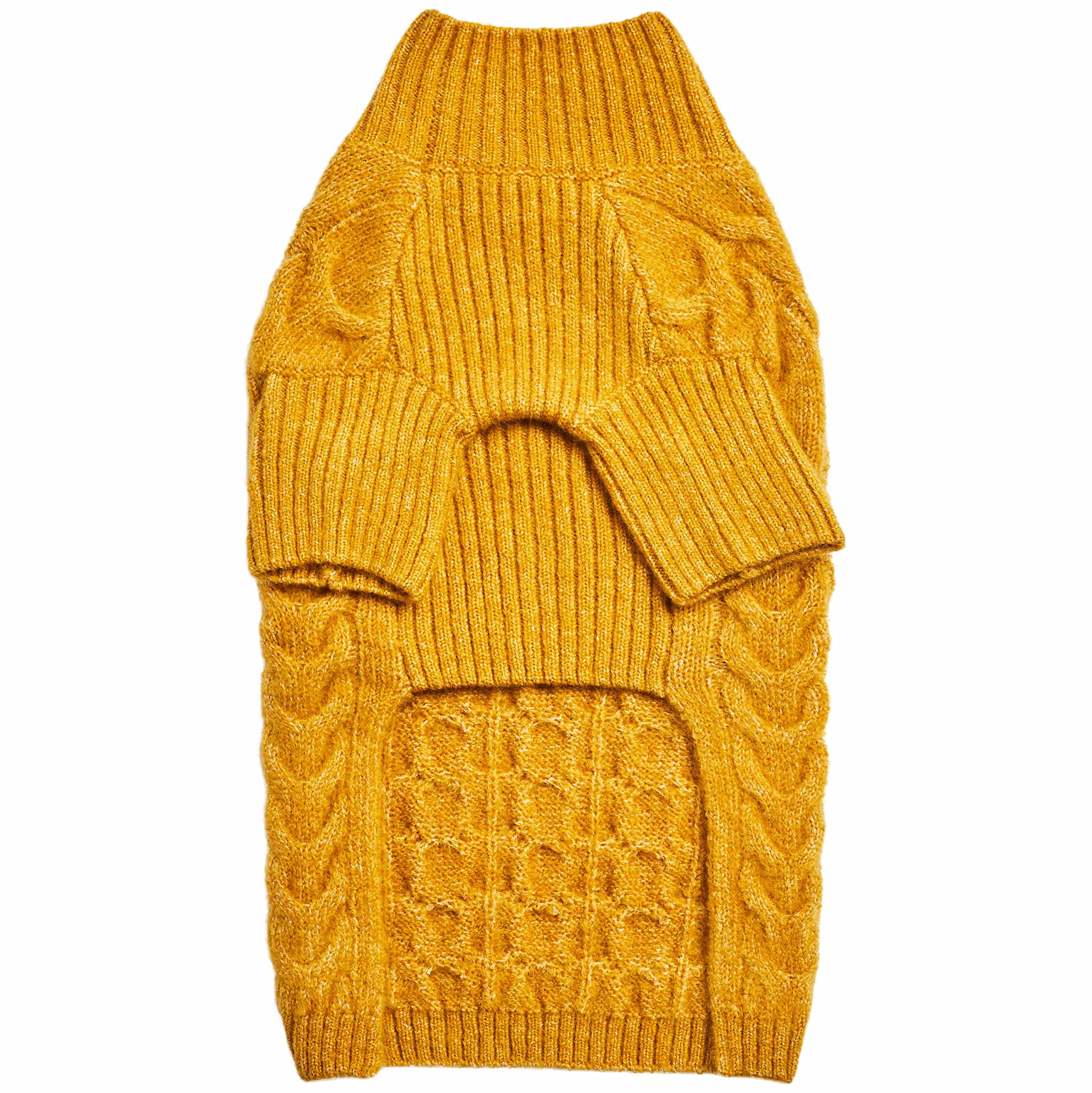 Blueberry Pet Classic Fuzzy Textured Knit Pullover Turtle-Neck Dog Sweater In Mustard Yellow, Back Length 22', Pack Of 1 Clothes For Dogs