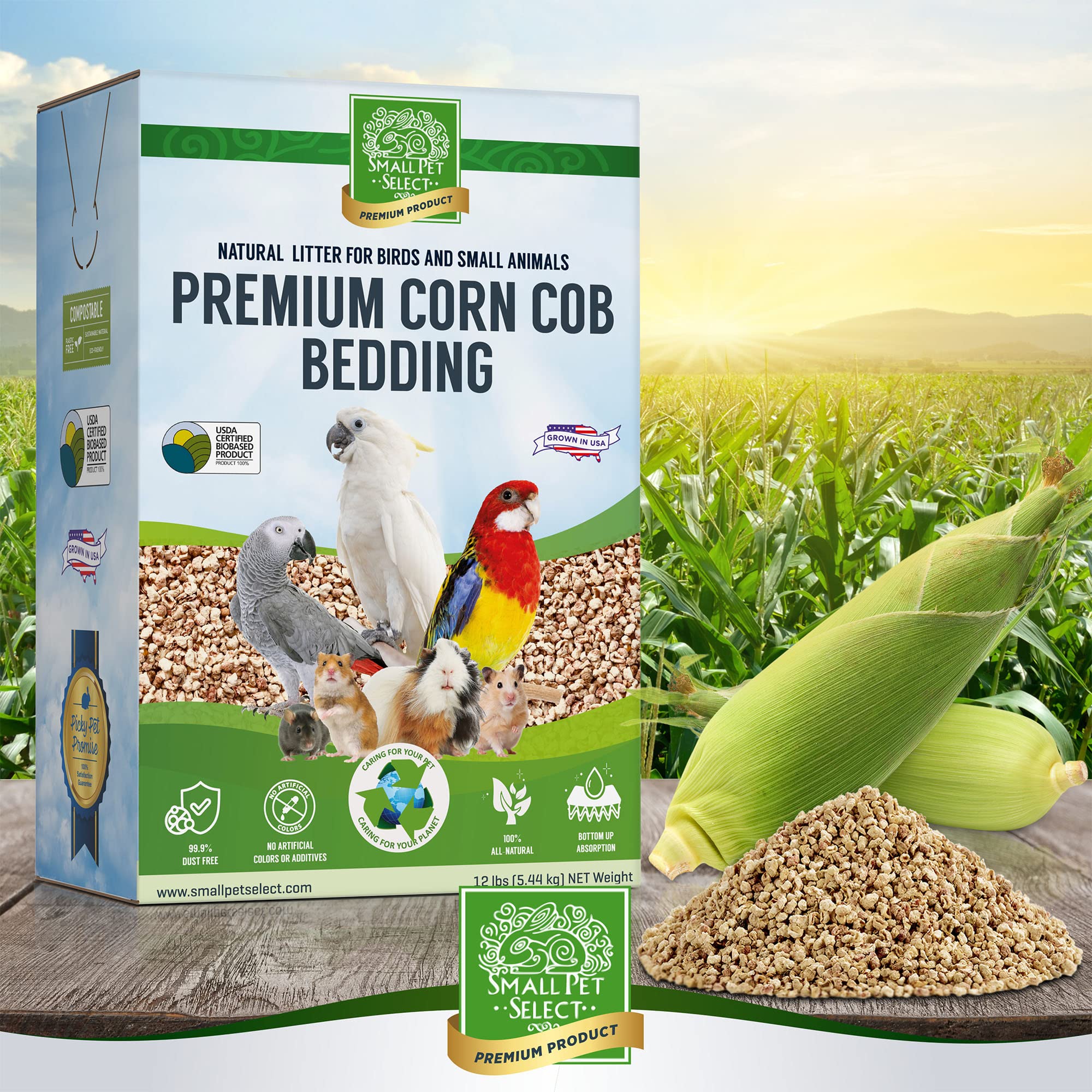 Small Pet Select 100% Natural Corn Cob Bedding For Pets Small Animal & Bird Cage Litter Safe For Hamsters, Guinea Pigs & More -1