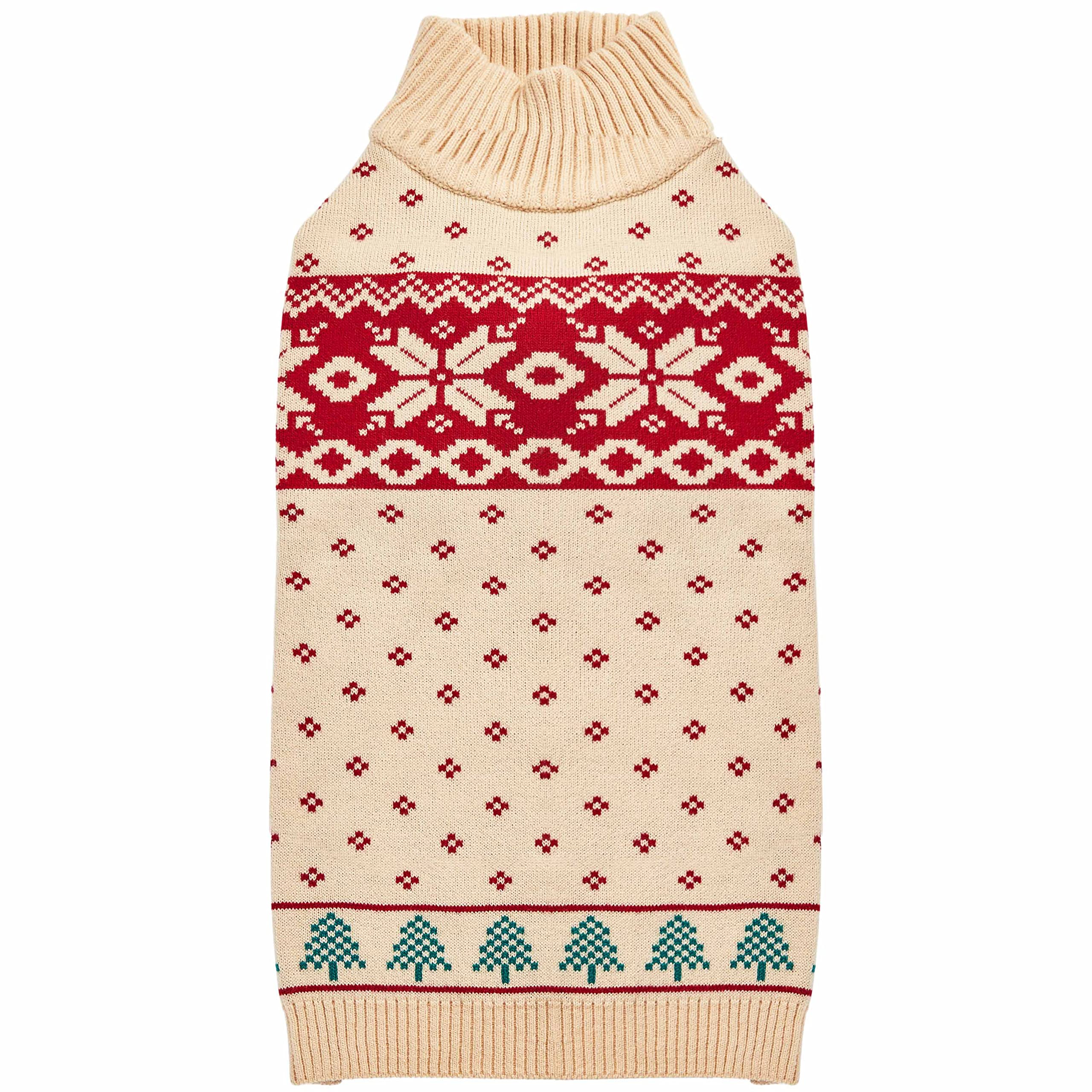 Blueberry Pet Christmas Tree And Snowflake Dog Sweater In Light Beige, Back Length 12'', Pack Of 1 Clothes For Dogs