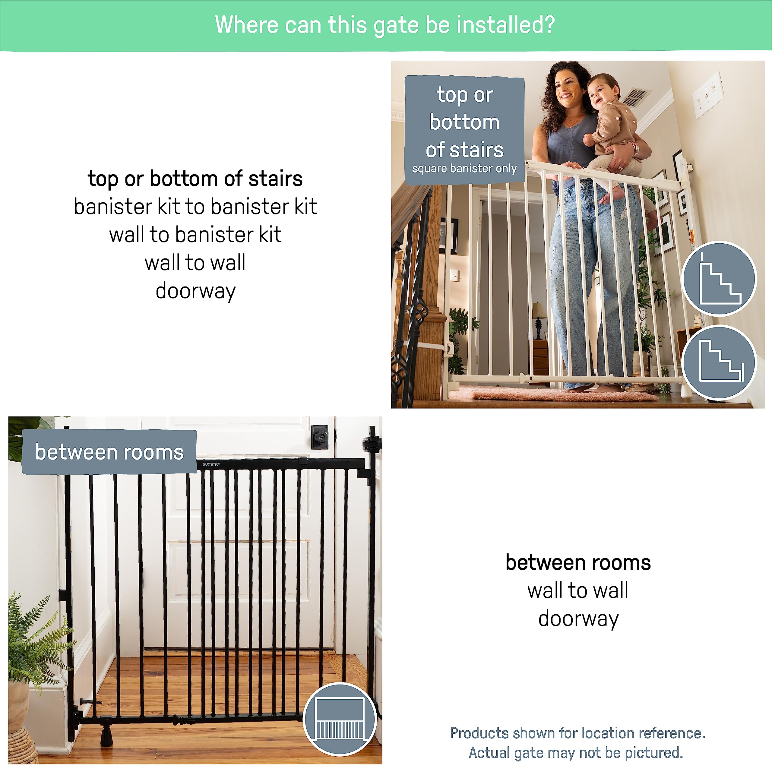 Summer Infant Metal Banister & Stair Safety Baby Gate, 31'-46' Wide, 32.5' Tall, Banister & Wall Mount, Black