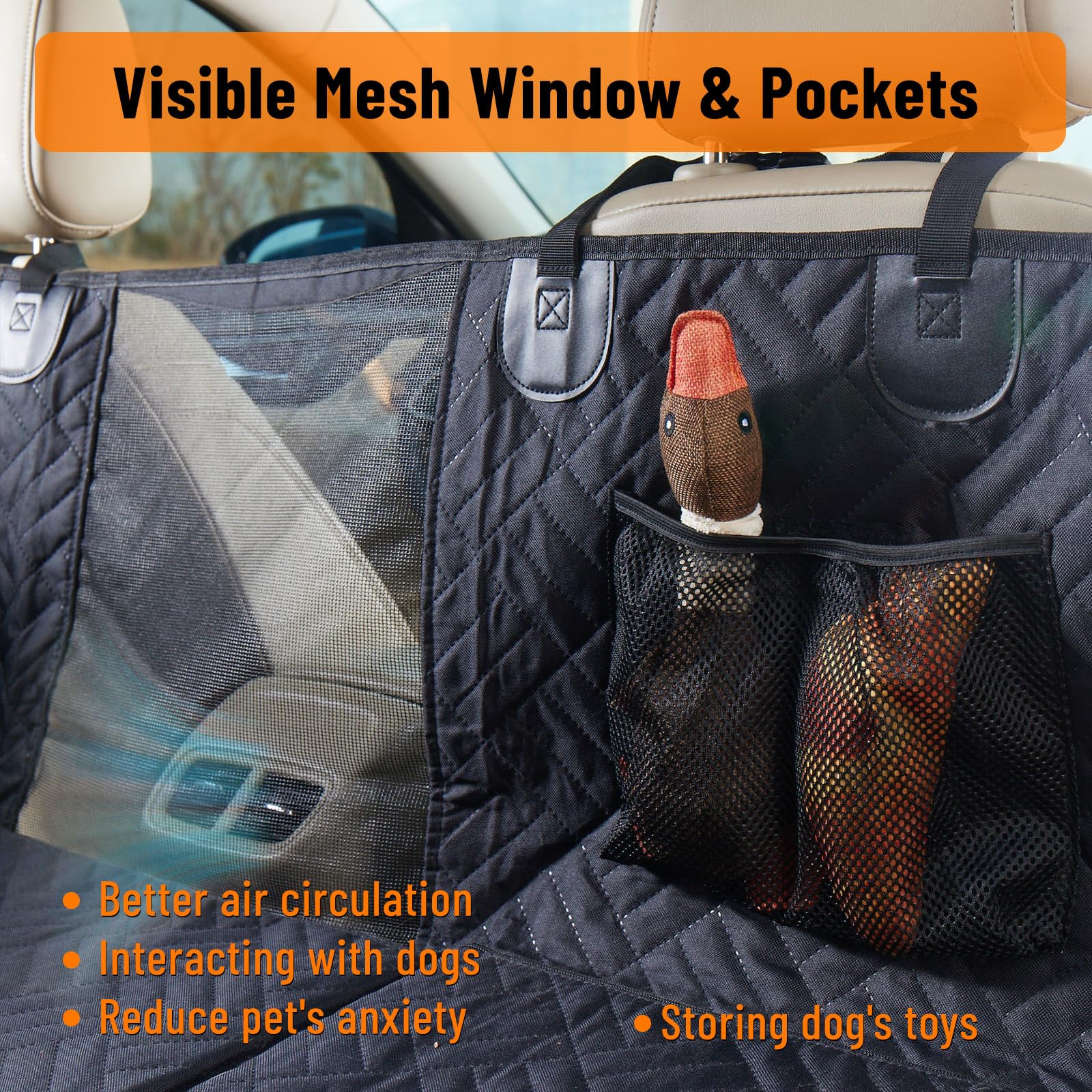 Olaphum Dog Seat Cover For Back Seat, Backseat Pet Cover For Dogs In Car, Hard Bottom Back Seat Extender For Dogs - Supports 350