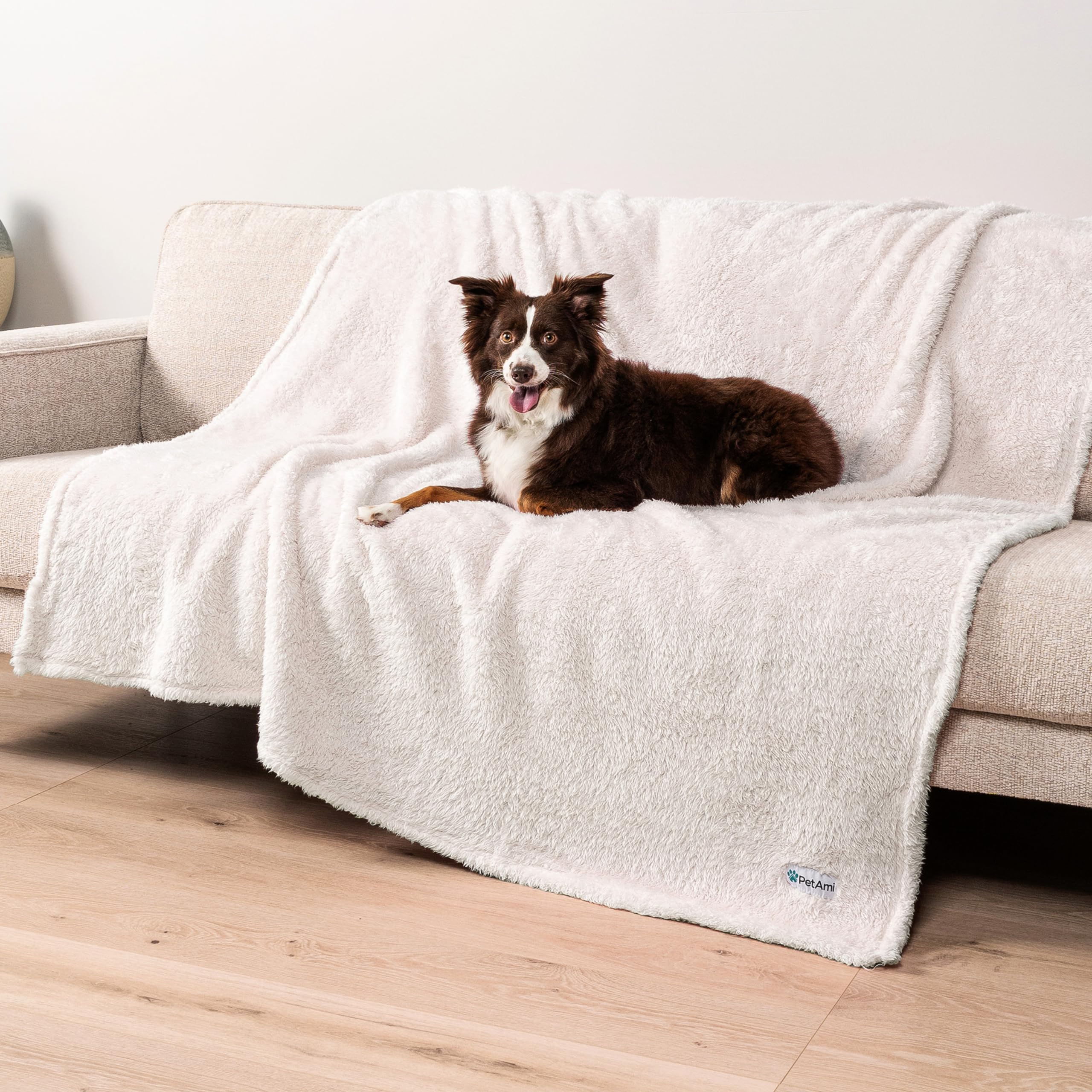 PetAmi Dog Blanket for Large Dogs Beige, Fluffy Soft Puppy Blanket, Sherpa Fleece Cat Blanket for Kitten, Calming Pet Blanket Th
