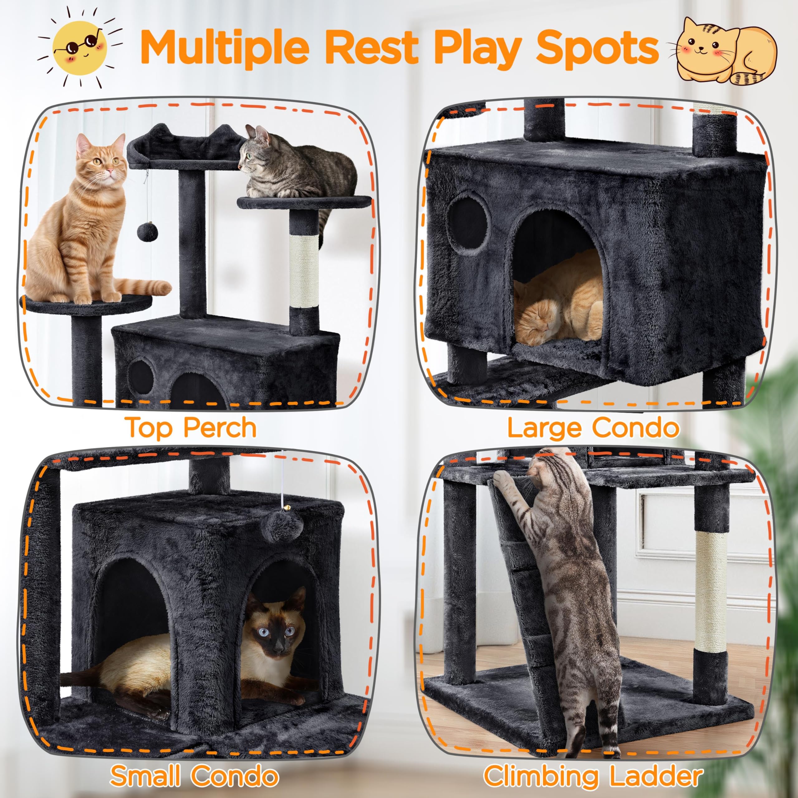 Yaheetech Larget Cat Tree, 80In Multi-Level Cat Tower With Cat Scratching Posts, Double Cat Condo, Perched Platforms And Danglin