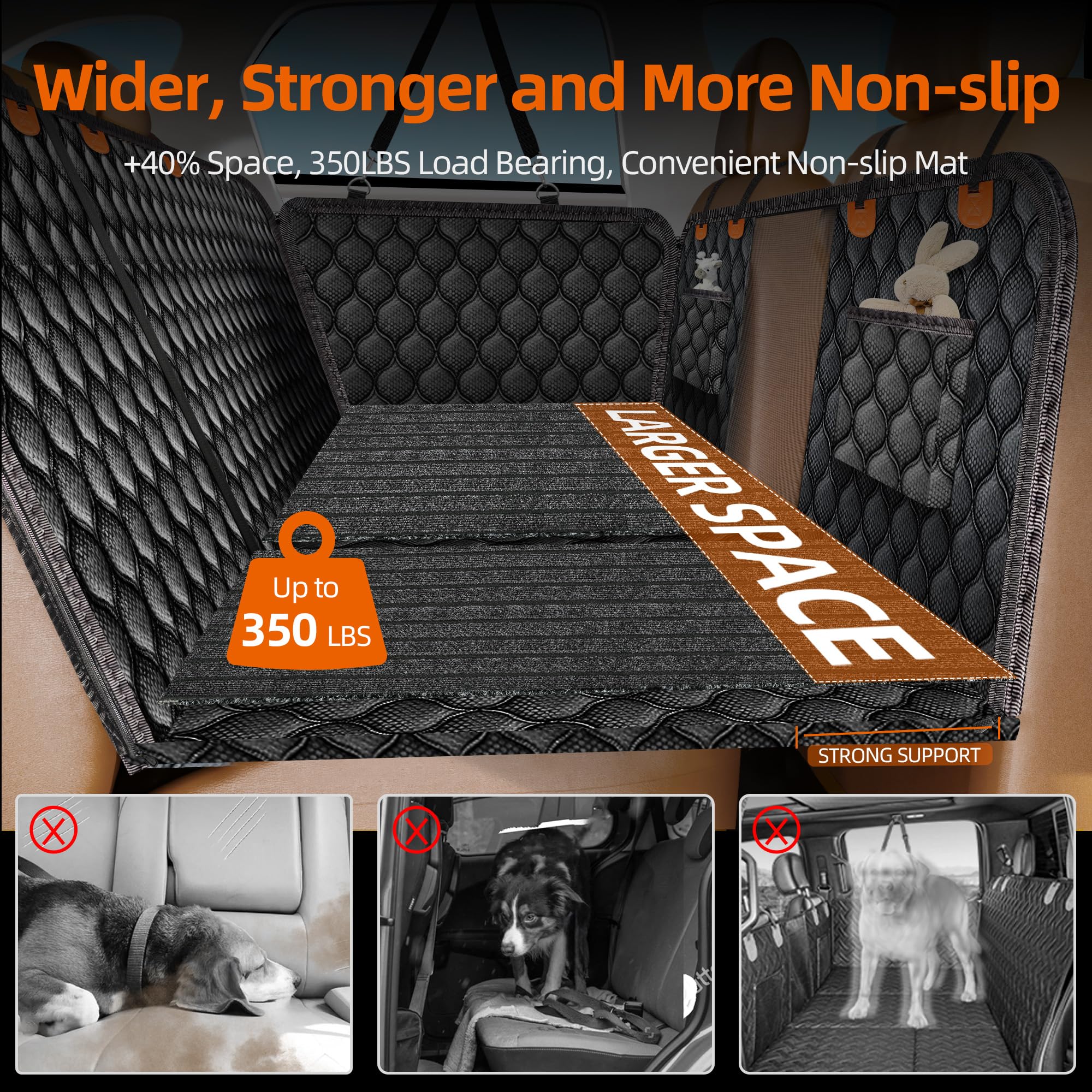 Furroom Back Seat Extender For Dogs With Non-Slip Mat, 40/60 Split Dog Car Seat Cover For Backseat Hard Bottom 100% Waterproof N