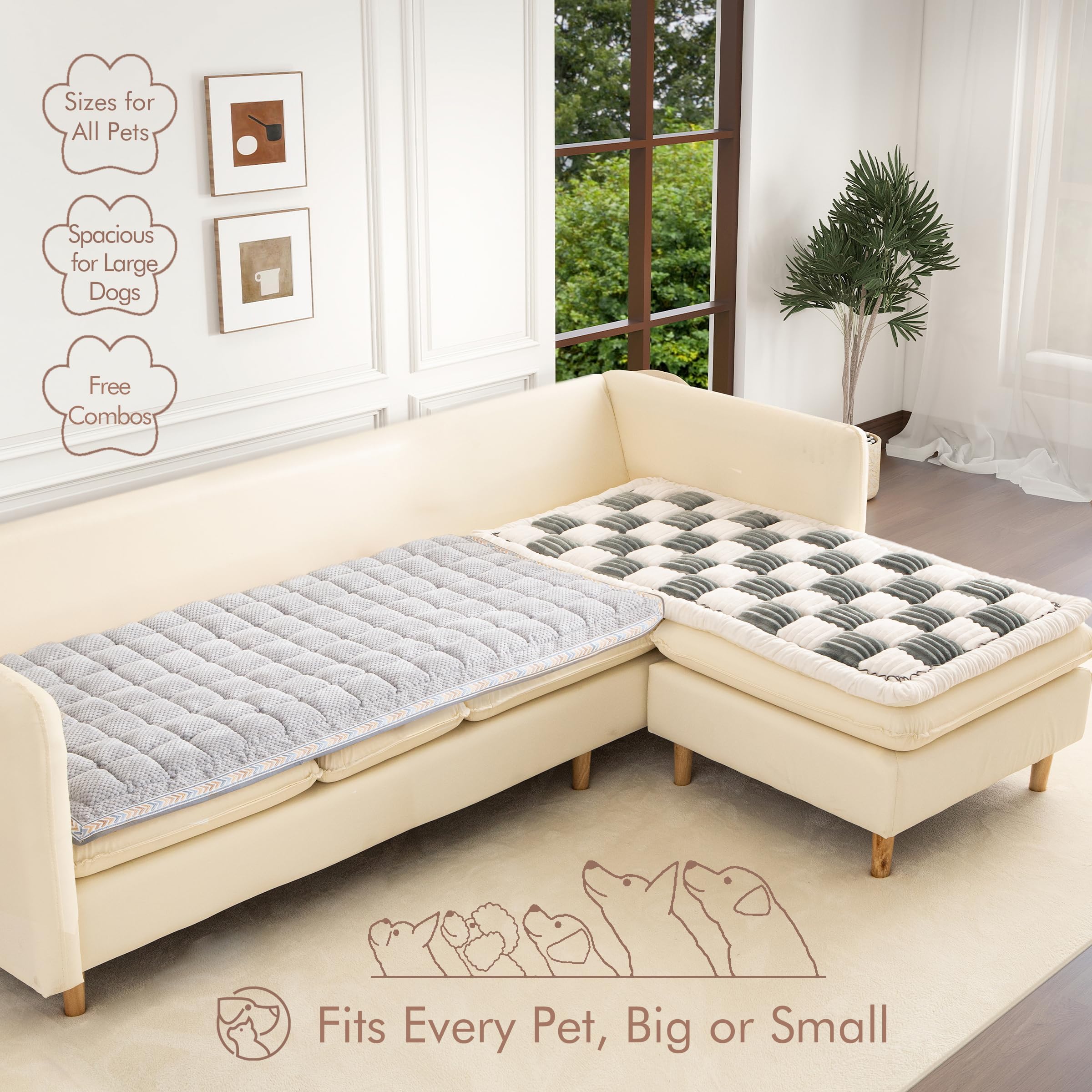 Nestlymoly Couch Cover For Dogs Washable, Sofa Covers For 3 Cushion Couch Sofa Pet Friendly, Plush Couch Bed Furniture Protector