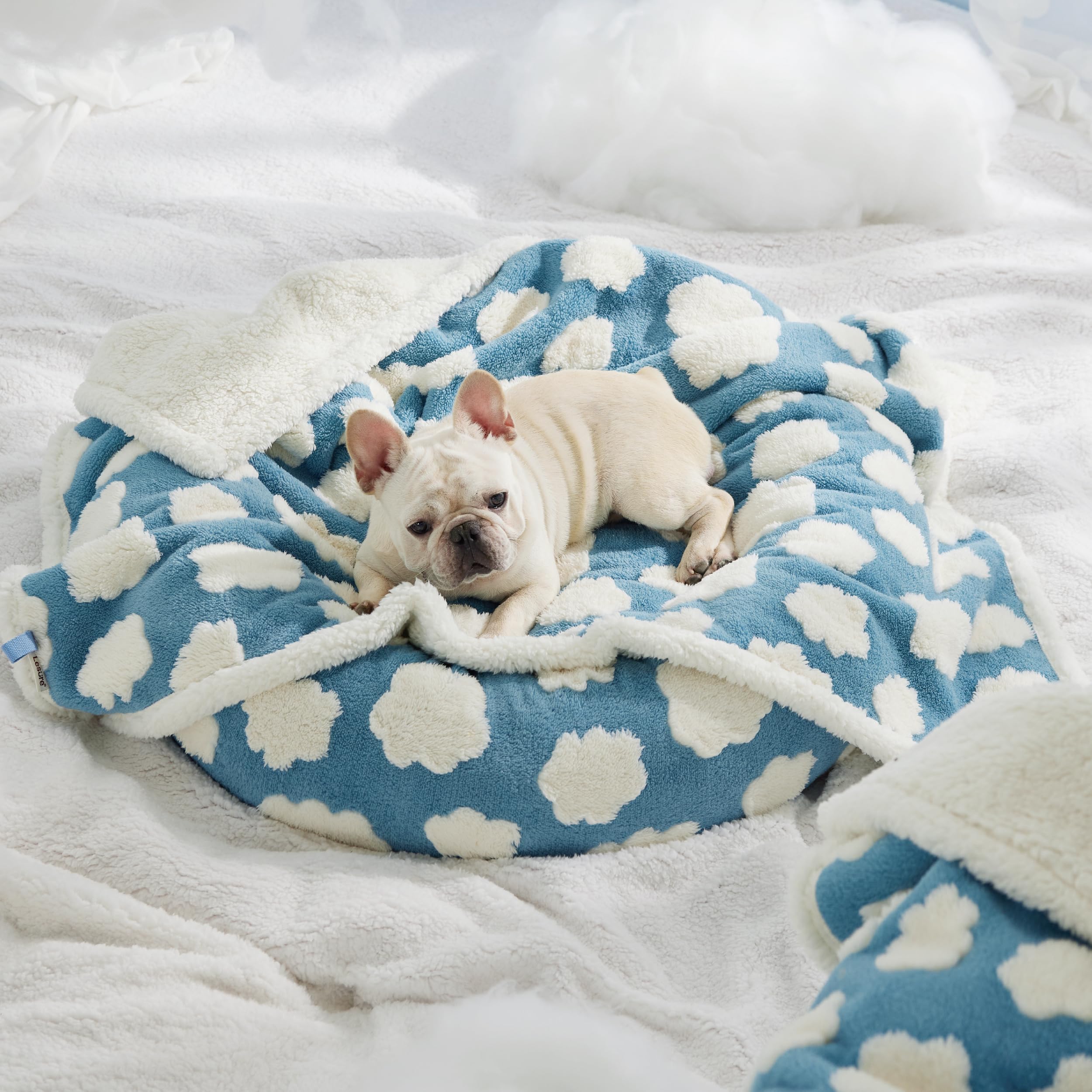 LE SURE Waterproof Dog Blanket - Washable Sherpa Fleece & Jacquard, Medium (30x40"), Blue