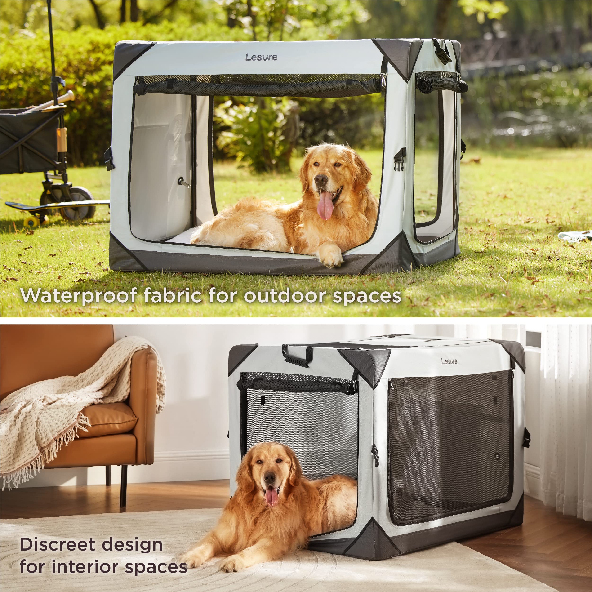 Lesure Collapsible Dog Crate - Portable Travel Kennel For Extra Large Dog, 4-Door Pet Crate With Durable Mesh Windows, Indoor &