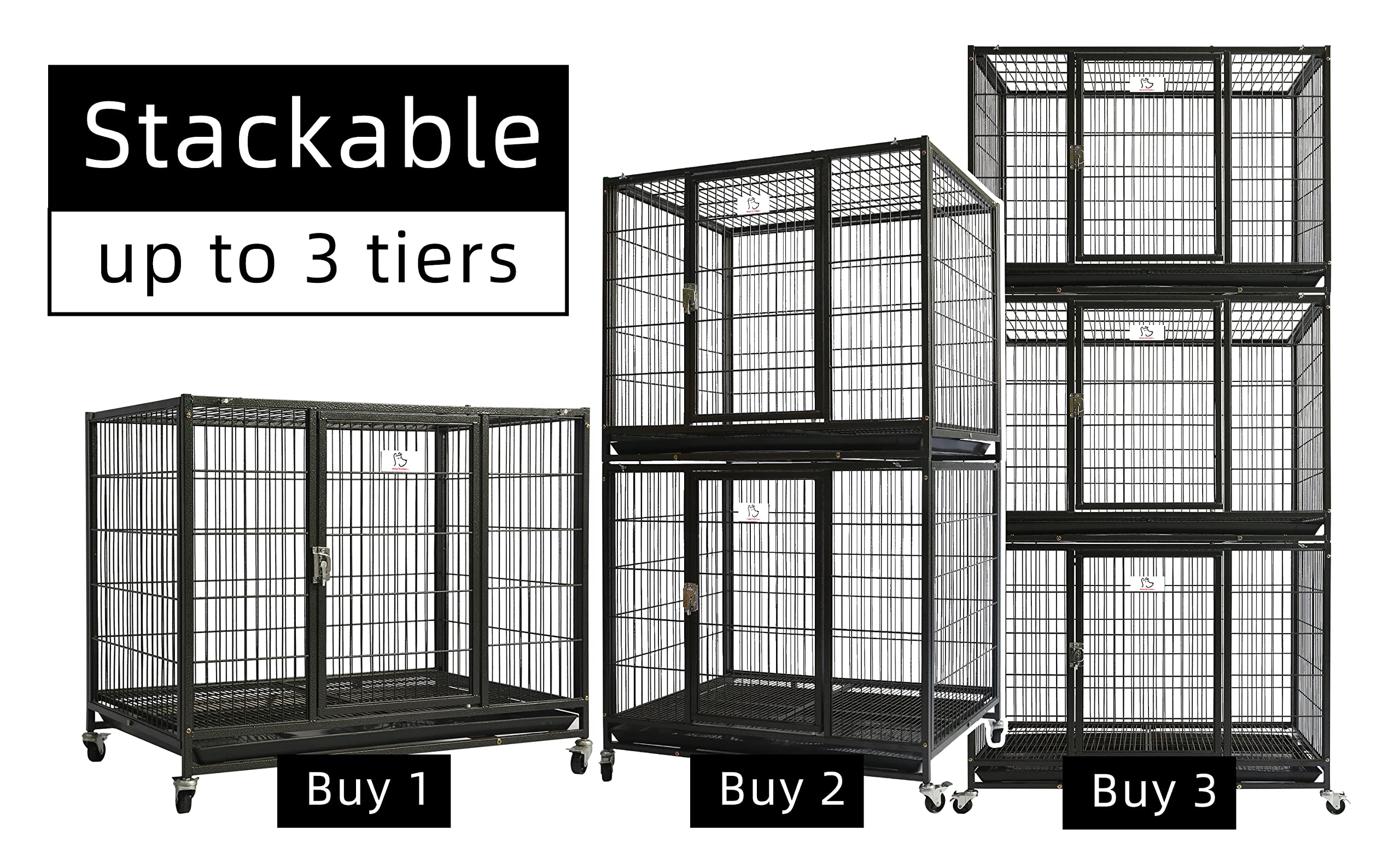 Homey Pet 37 Inch Stackable Open Top Heavy Duty Dog Crate Cage For Medium Dog With Wheels And Removable Tray
