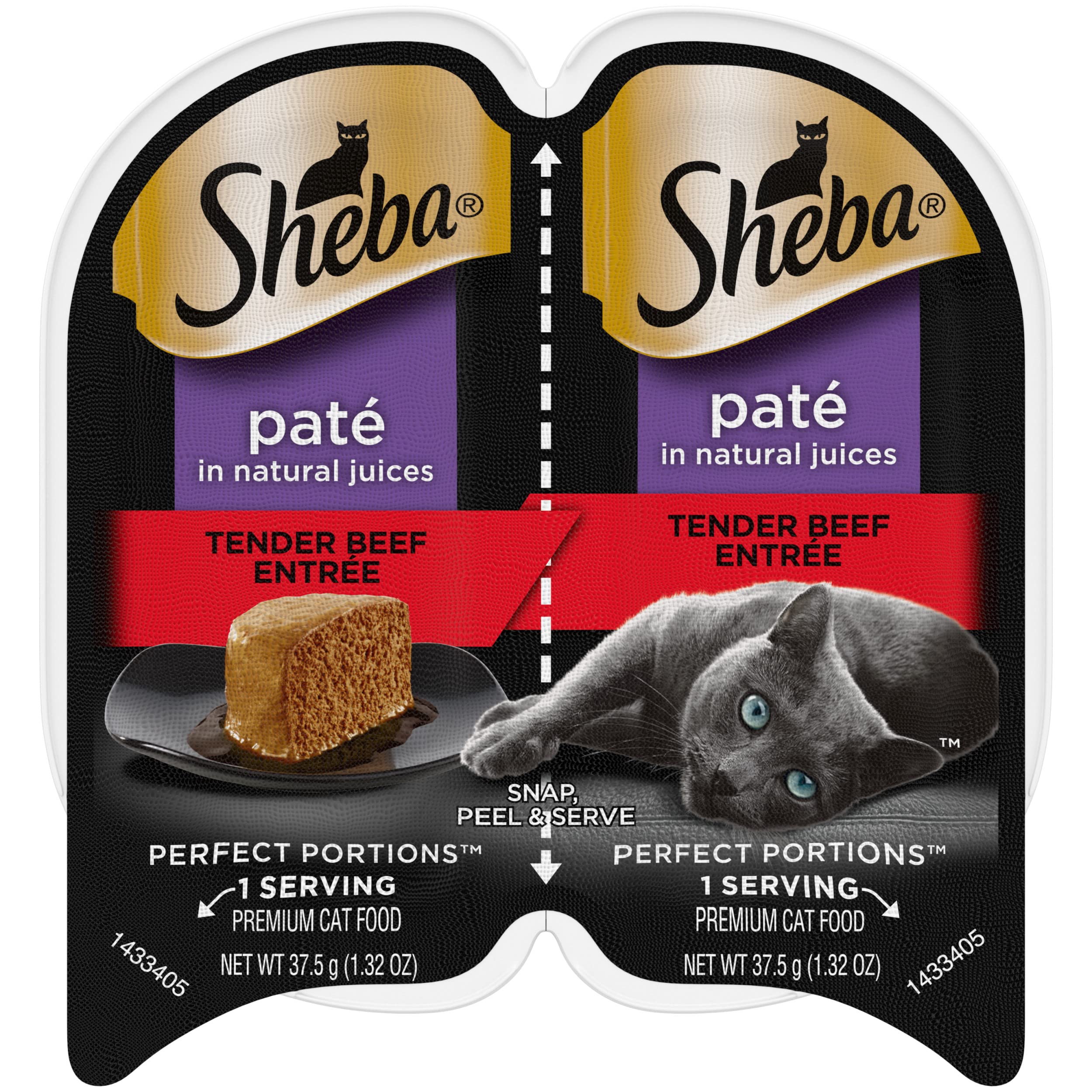 Sheba Perfect Portions Pat   Adult Wet Cat Food Trays (24 Count, 48 Servings), Tender Beef Entr  e, Easy Peel Twin-Pack Trays