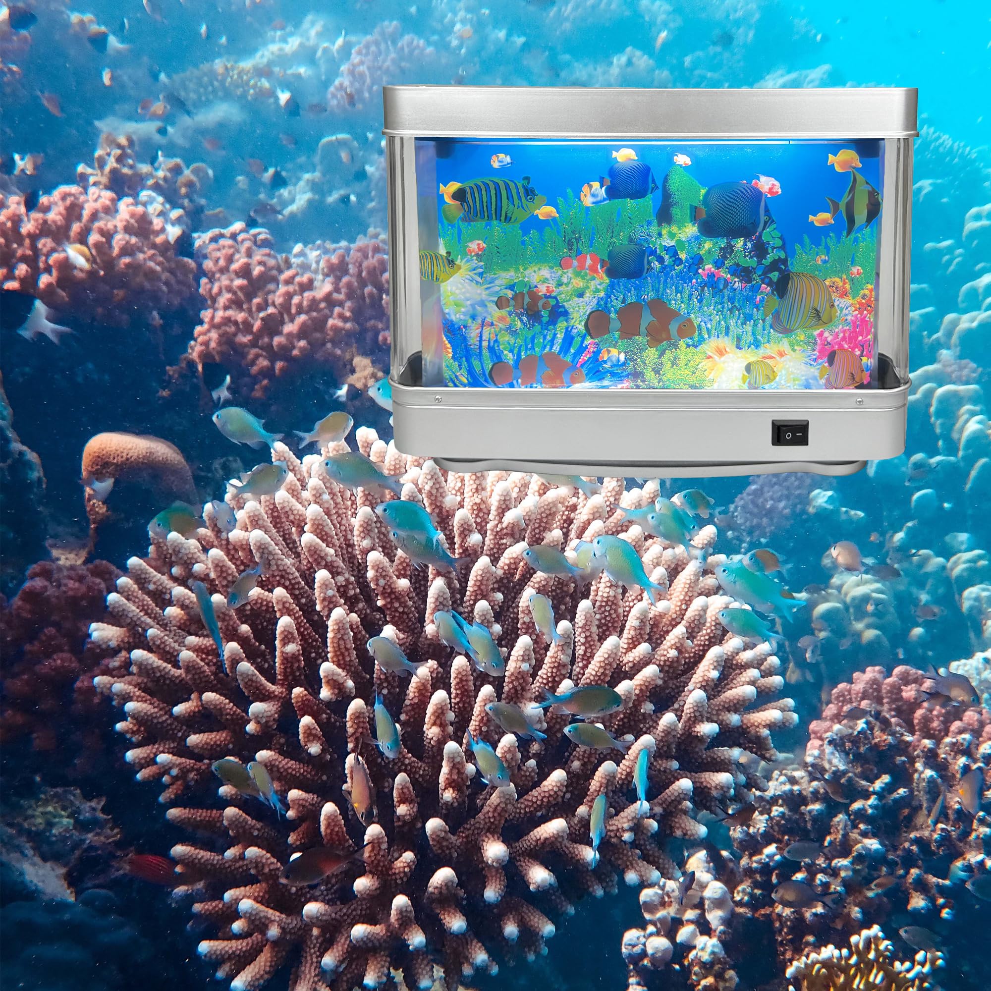 Tokenkuko Fake Fish Tank Mini Aquarium,Artificial Tropical Fish Decorative,Fake Aquarium Decorative Lamp,Aquarium Lights Motion