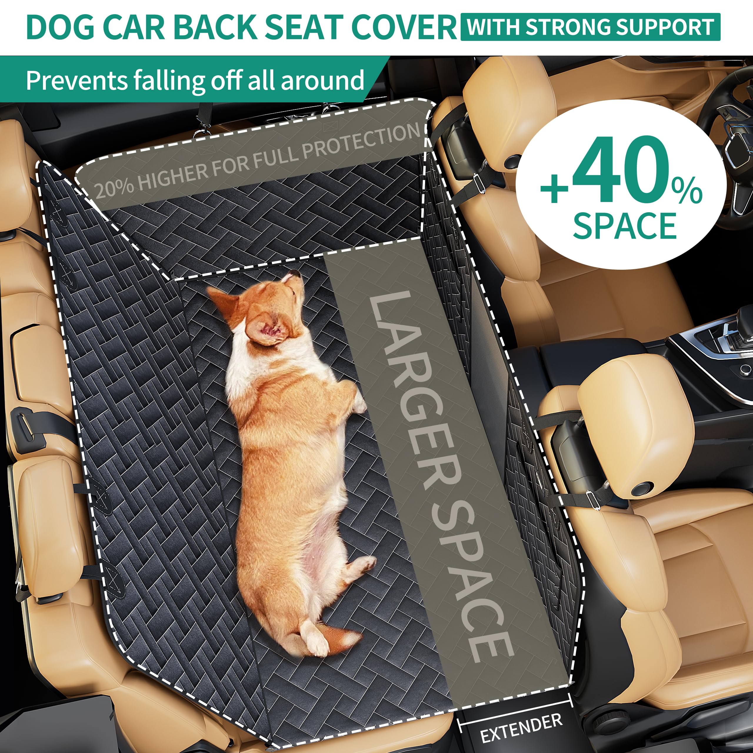 Tjsouler Hard Bottom Dog Car Seat Cover For Back Seat,Dog Car Travel Bed With Nonslip Waterproof Mesh Window,Sturdy Stable Folda
