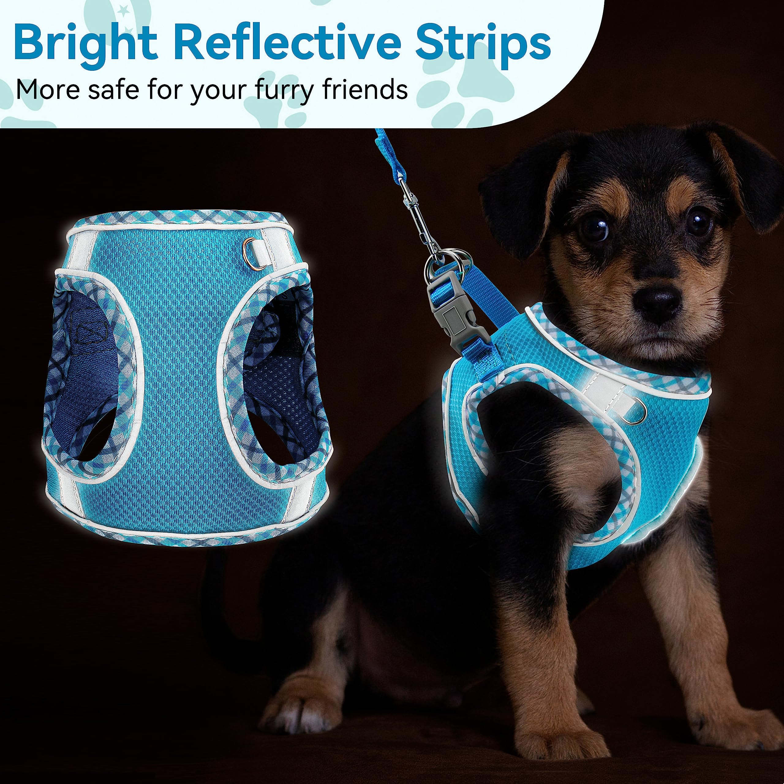 Small Dog Harness and Leash Set, No Pull Adjustable Reflective Breathable Mesh Step in Dog Harness Easy Walk Dog Harness for Ext