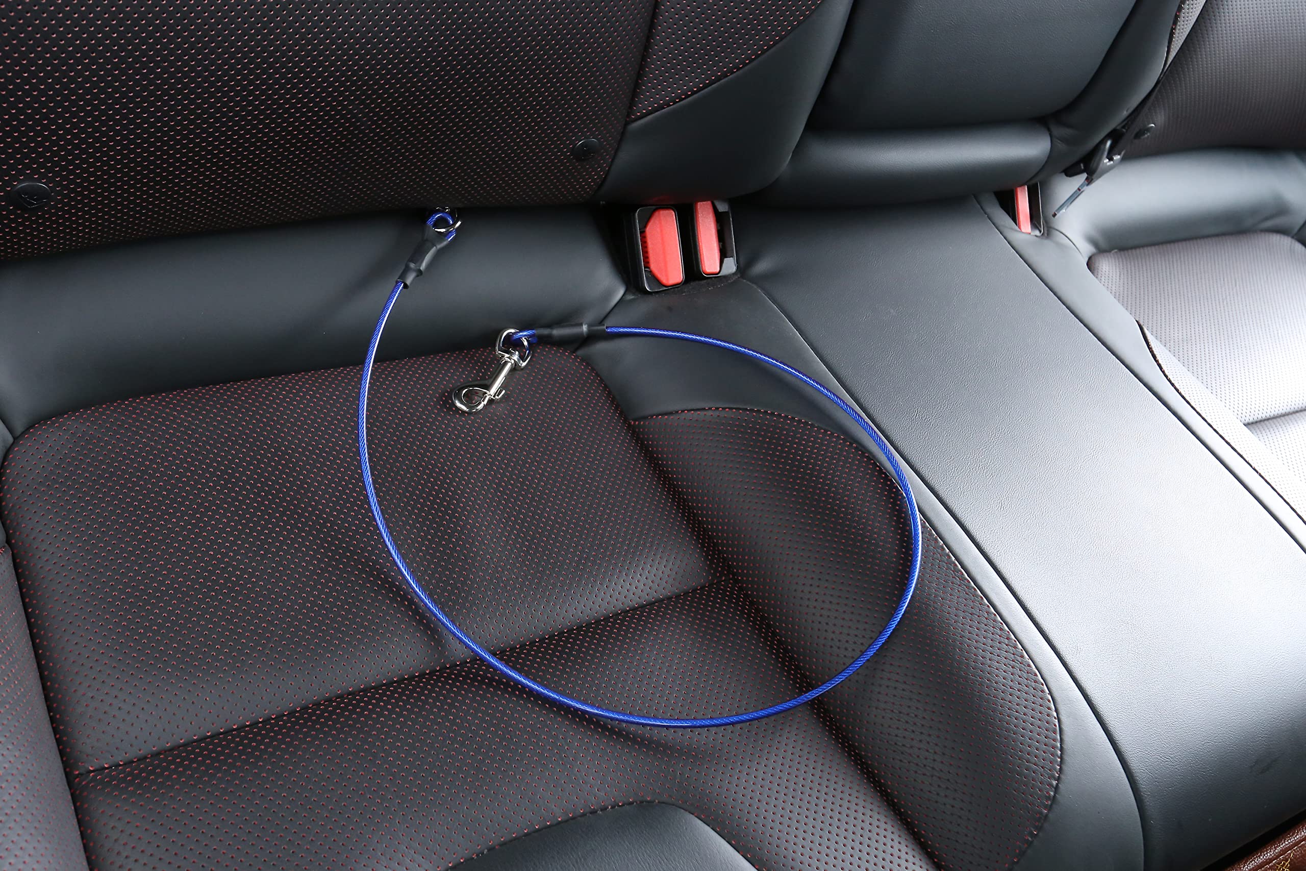 Mogoko Pet Dog Car Seat Belt Restraint, Coated Stainless Steel Chew Proof Dog Vehicle Safety Tether Cable, Double Clip No-Chew Pet Car Leash Lead-16 Inch