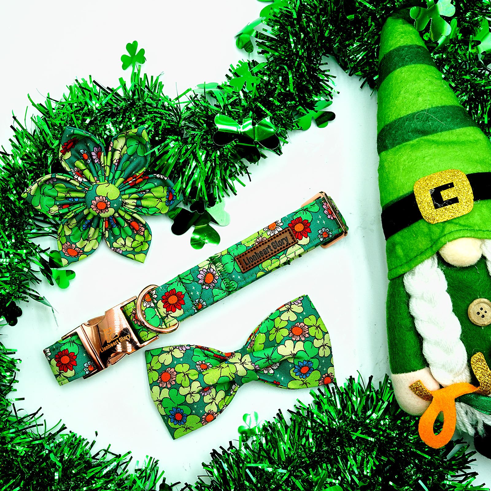 Lionheart Glory St.Patrick'S Day Dog Collar-Lucky Clover Shamrock Dog Bow Collar For Medium Dogs Spring Green Trefoil Collars Wi