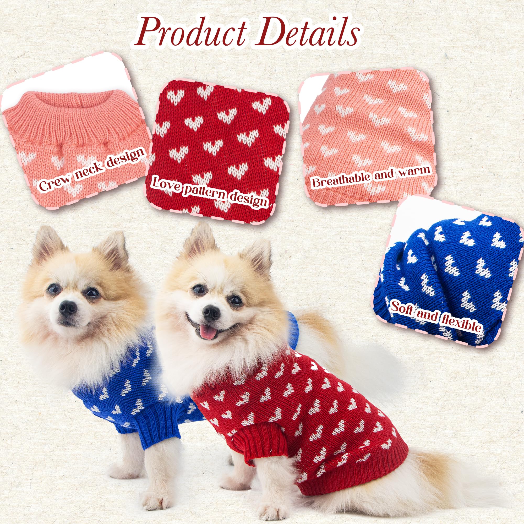 Dog Sweater Heart Puppy Sweater Warm Soft Pet Cloth Dog Outfits For Small Dogs And Cats (Blue, Xs)