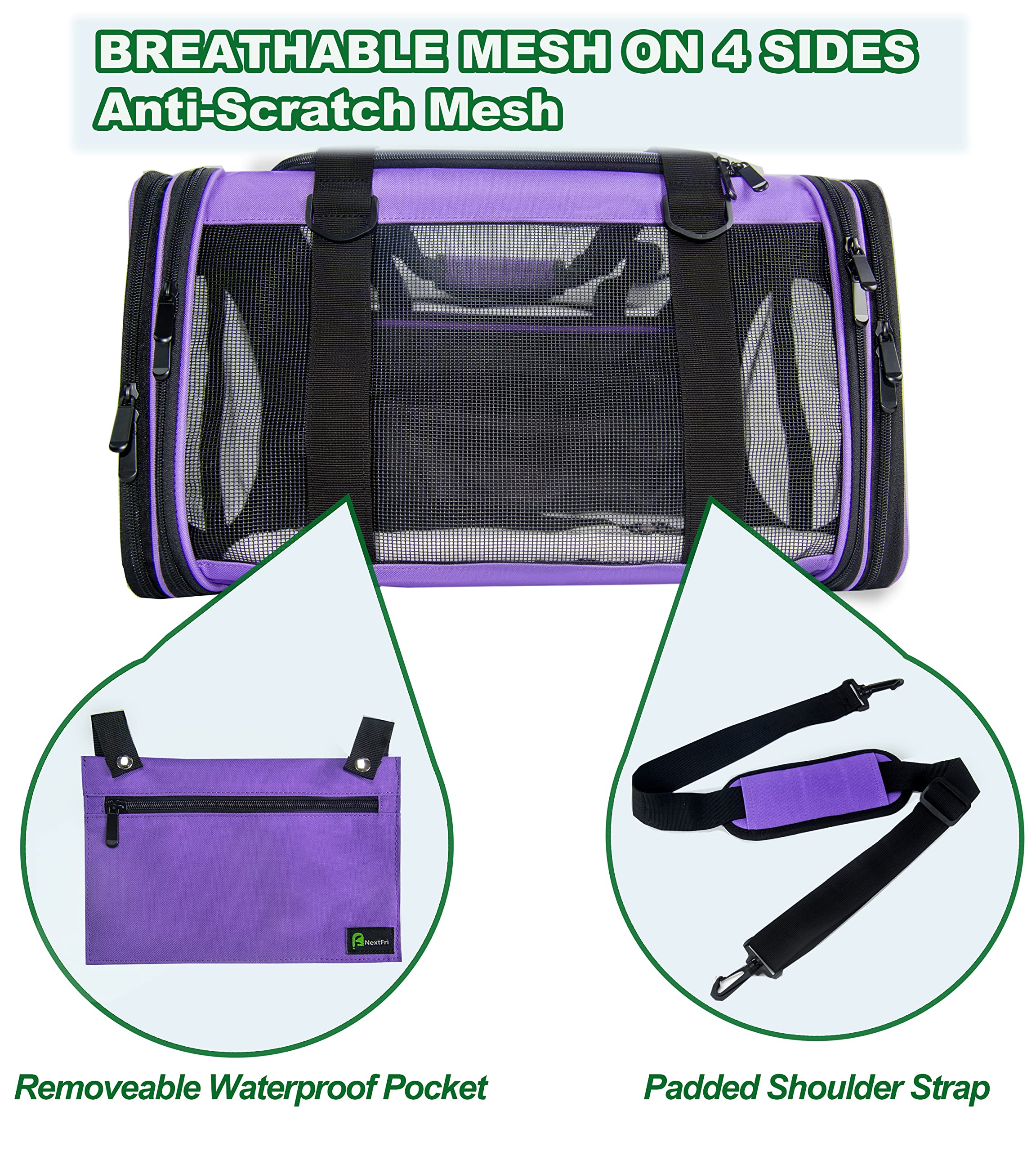 Nextfri Soft-Sided Pet Carrier For Cats Small Dogs Of 15 Lbs Medium Purple