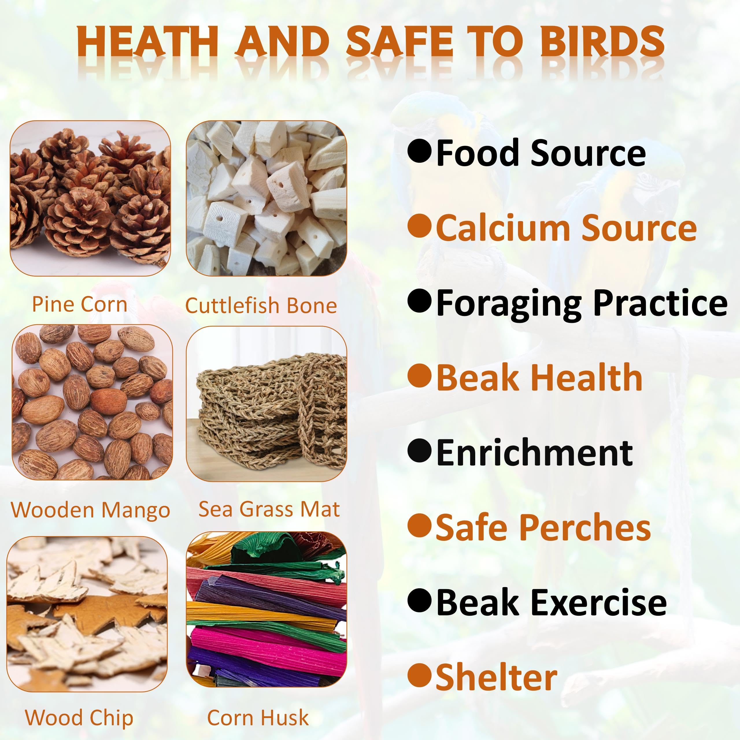 Cohyver Bird Toys, Parakeet Toys, Bird Grass Mat Conure Shredder Hanging Cockatiel Foraging Toys Parrot Climbing Wall Lovebird C